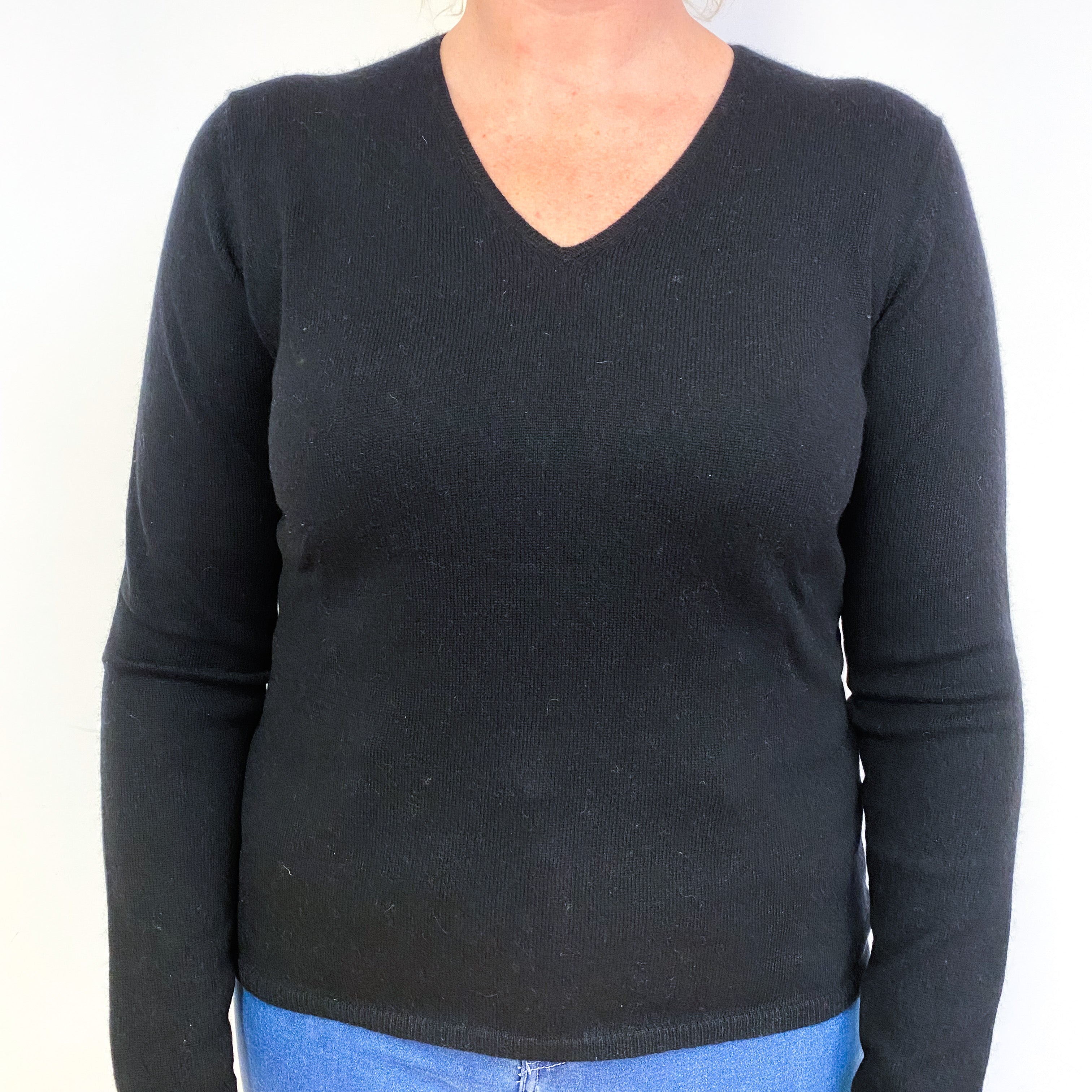 Black Cashmere V-Neck Jumper Large