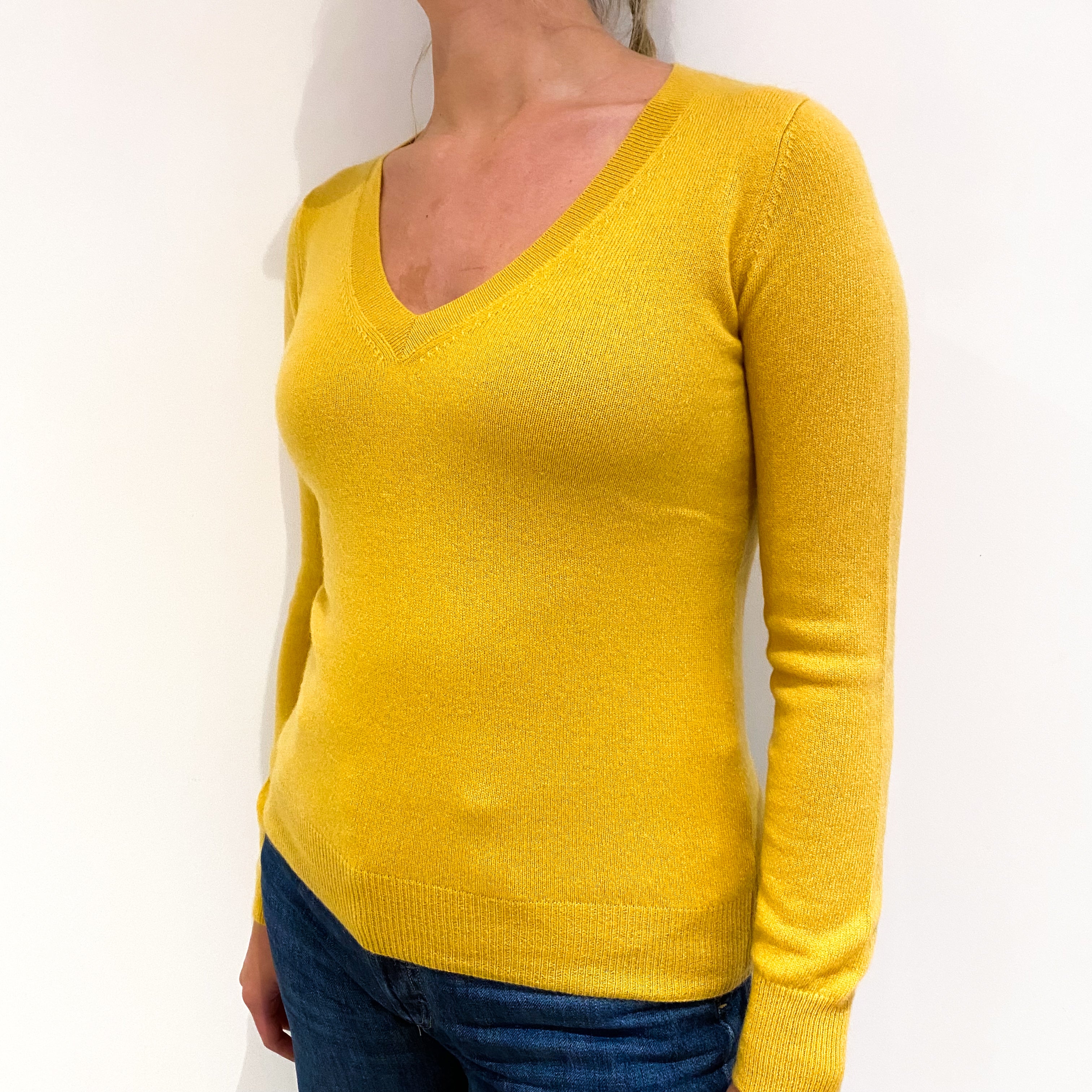 Mustard Yellow Cashmere V-Neck Jumper Small