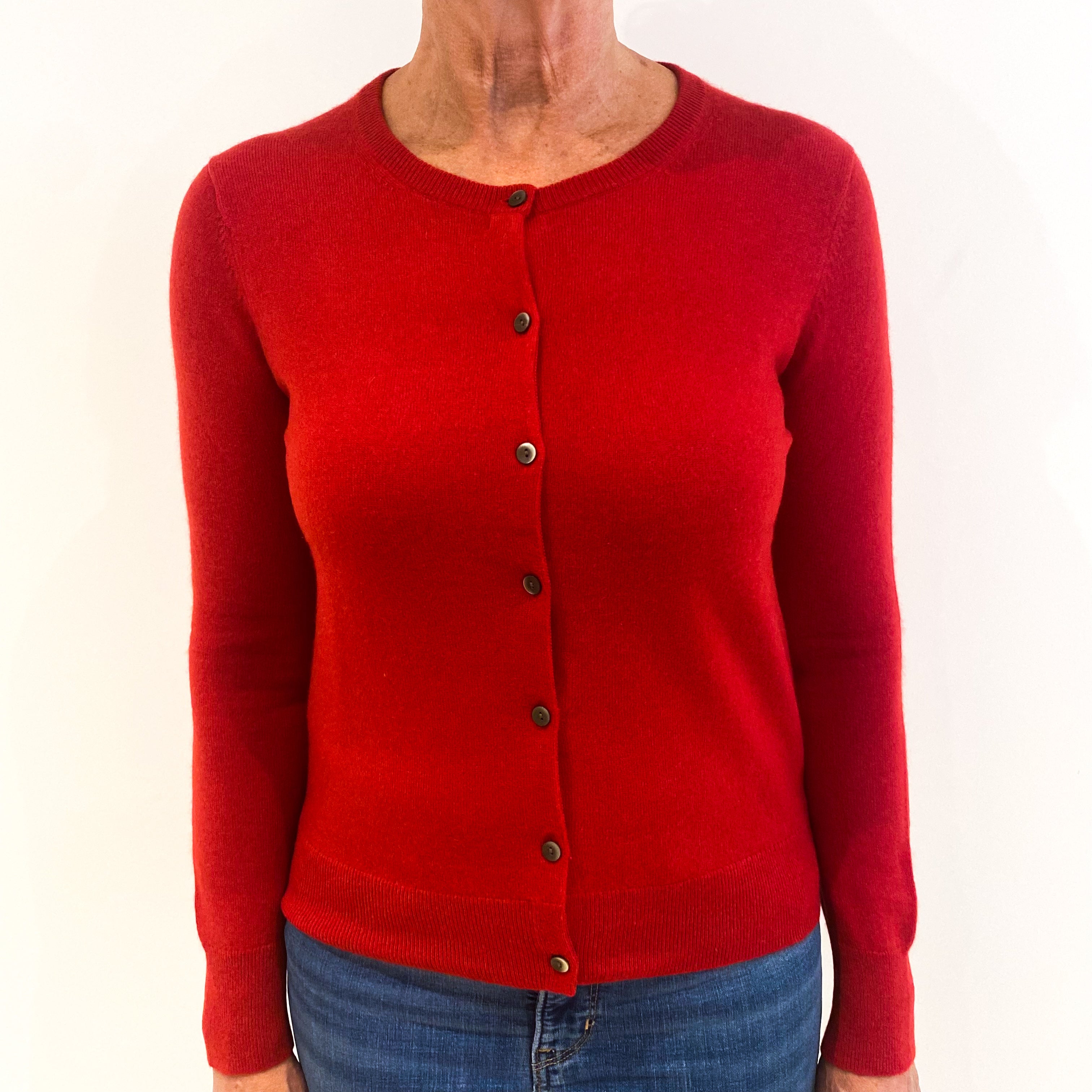 Scarlet Red Cashmere Crew Neck Cardigan Medium