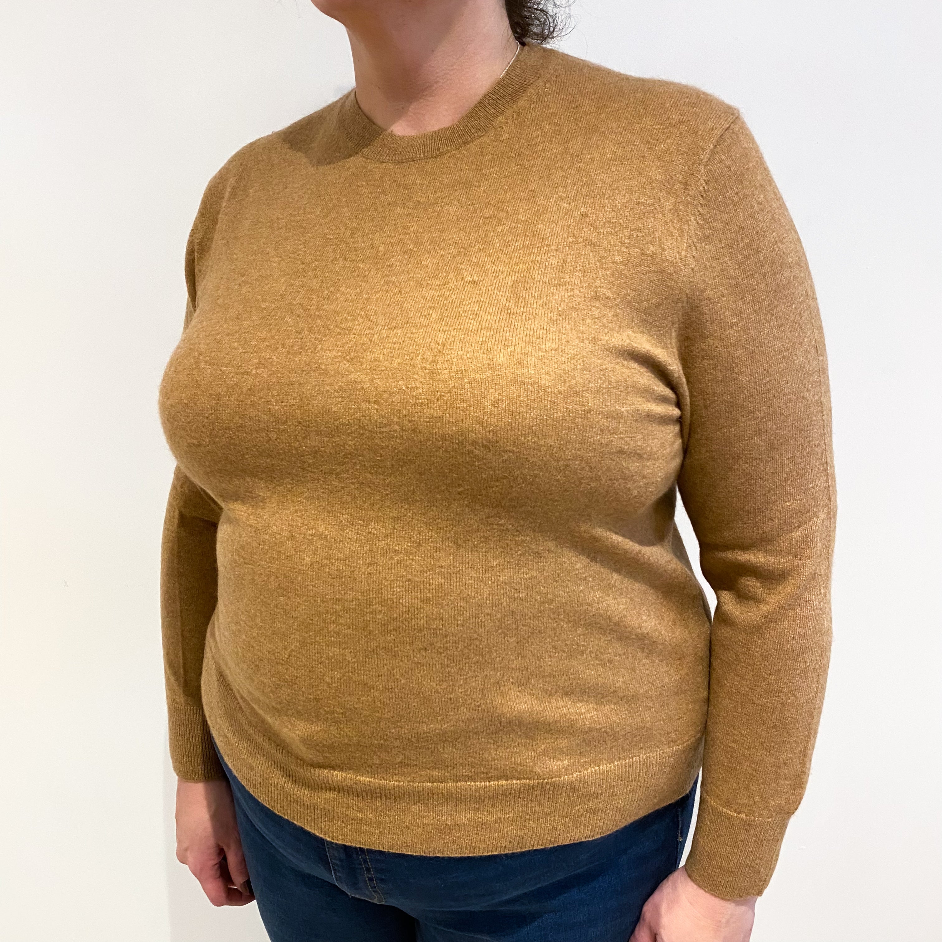 Butterscotch Brown Cashmere Crew Neck Jumper Extra Large