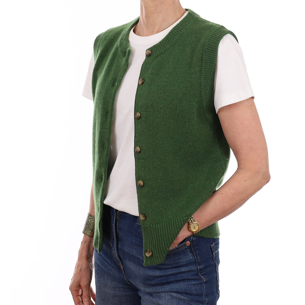 Brand New Willow Green Luxury Cashmere Crew Neck Waistcoat Extra Small UK 6-8