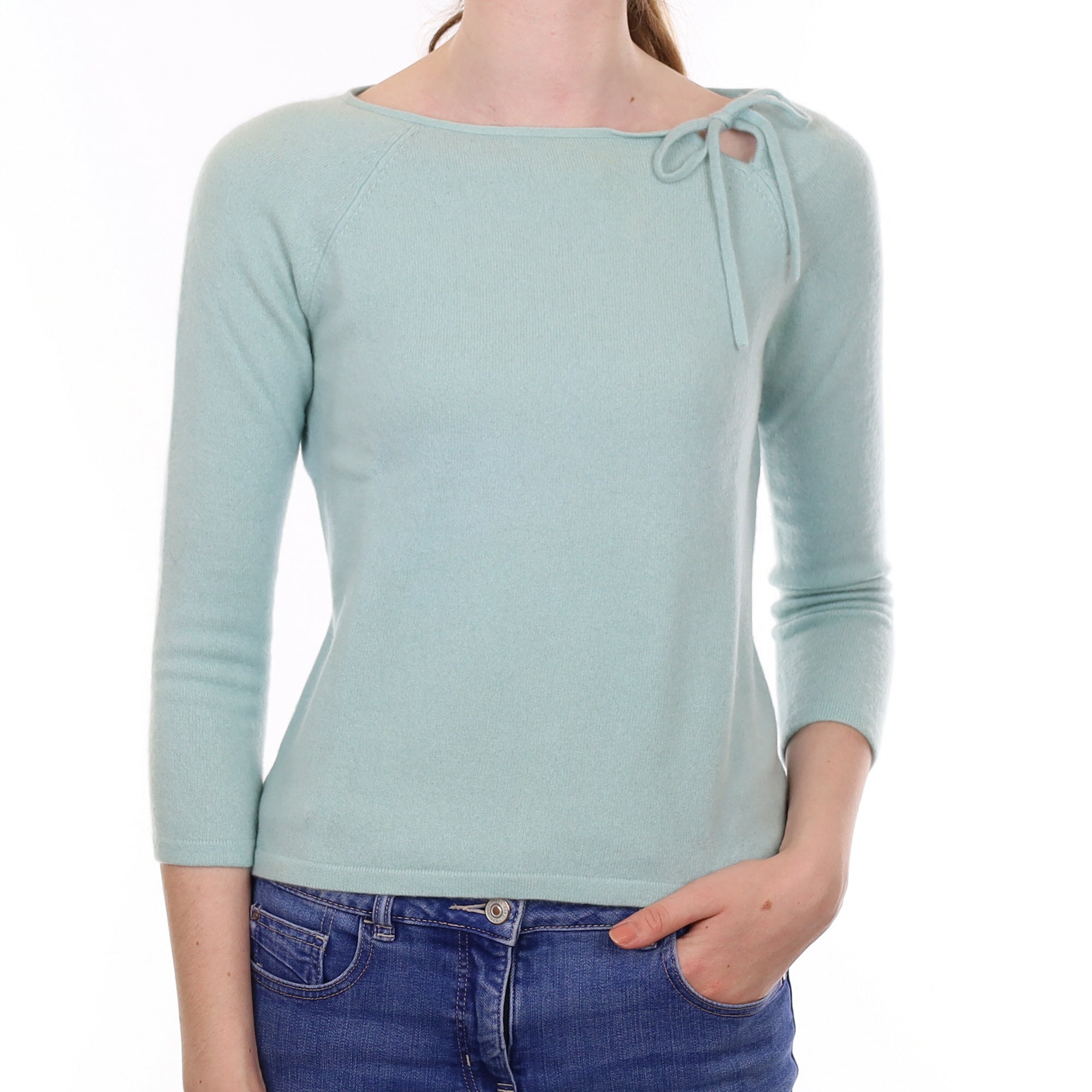 Mint Green Cashmere Slash Neck Jumper Extra Small