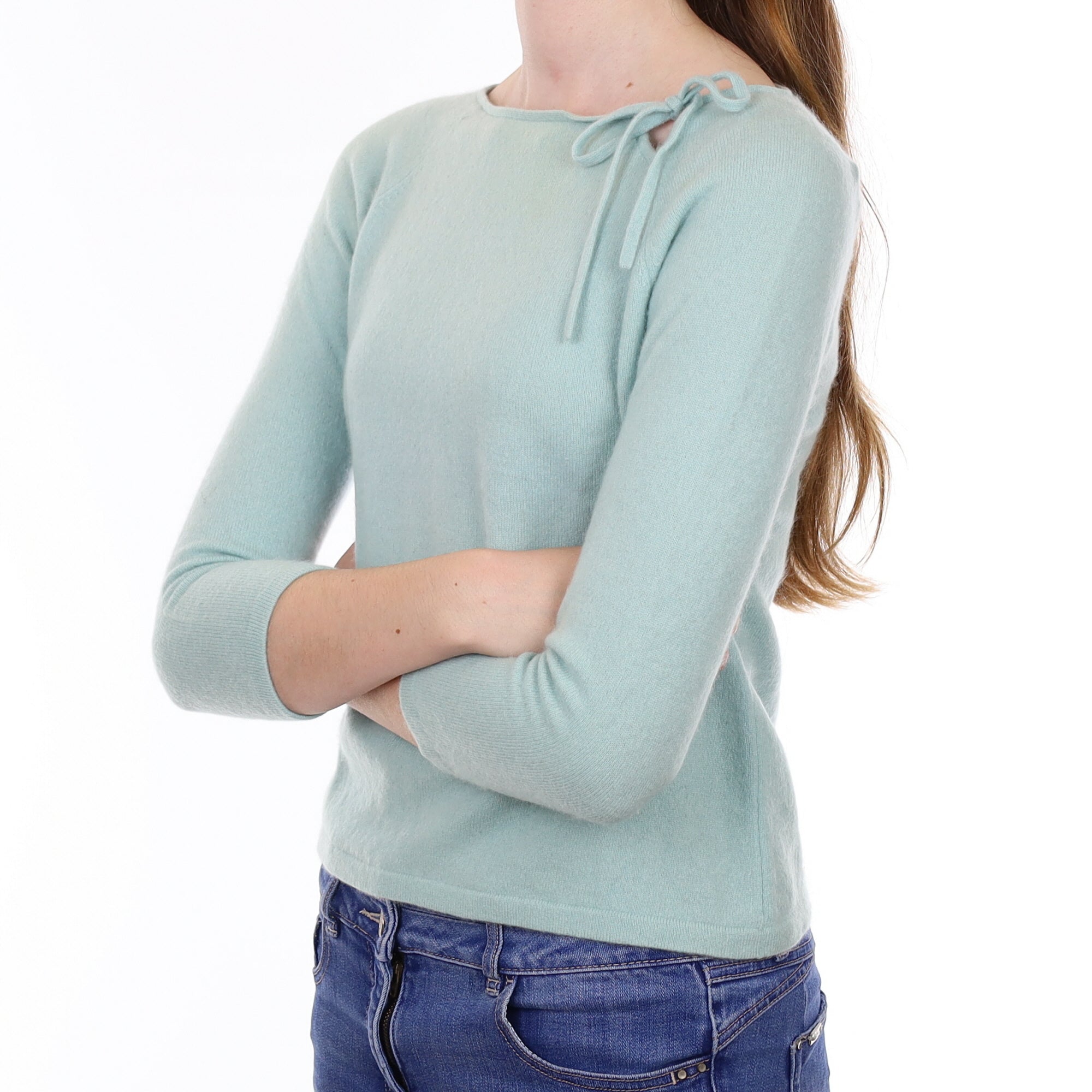 Mint Green Cashmere Slash Neck Jumper Extra Small