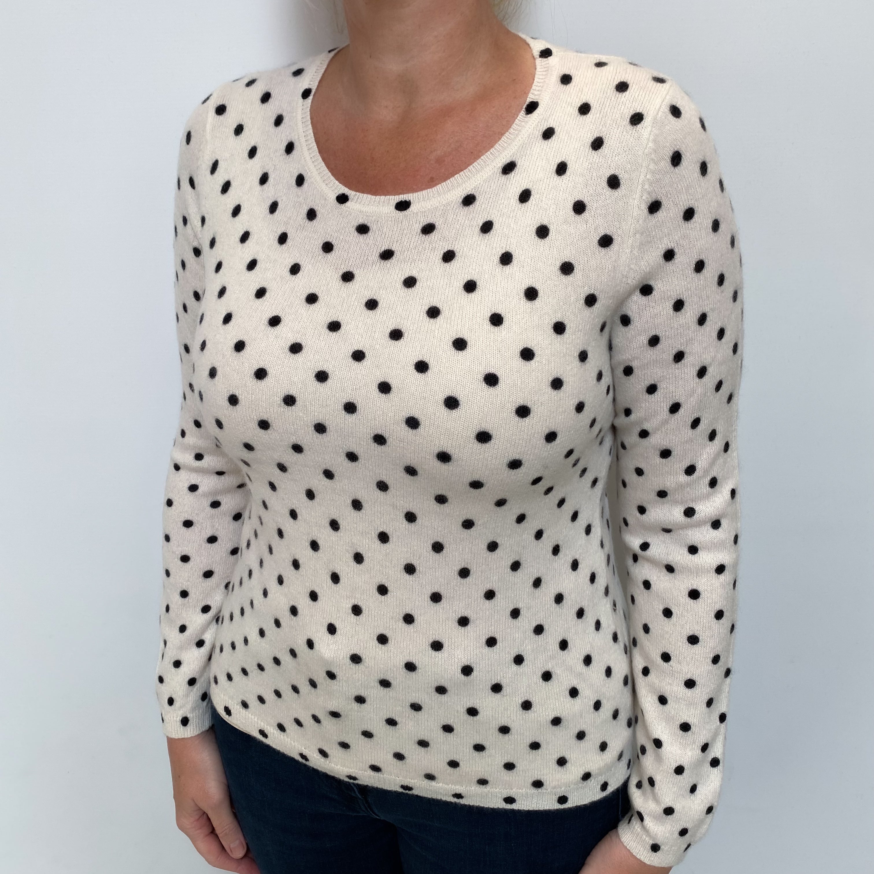 Ivory Black Dotty Cashmere Crew Neck Jumper Large