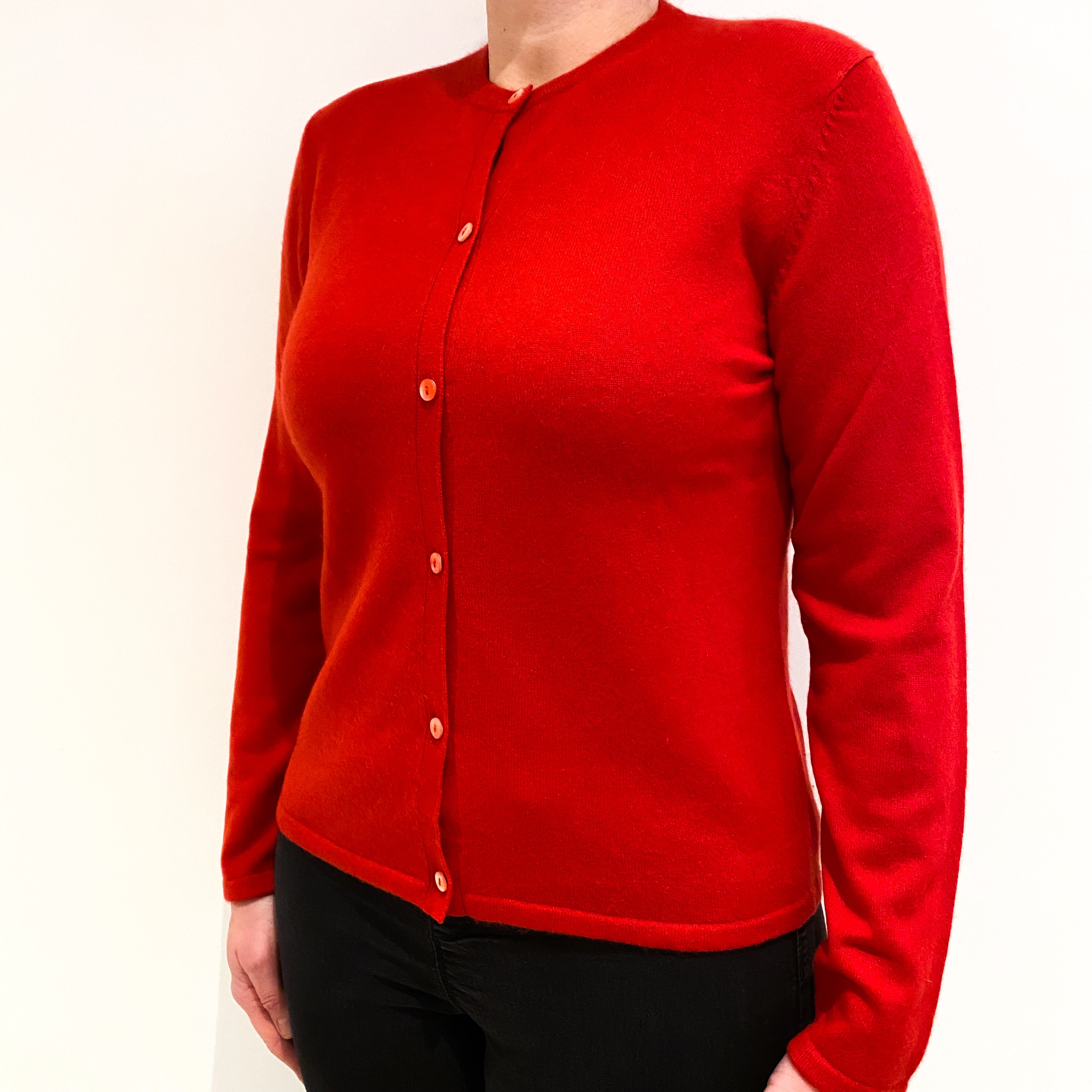 Scarlet Red Cashmere Crew Neck Cardigan Large