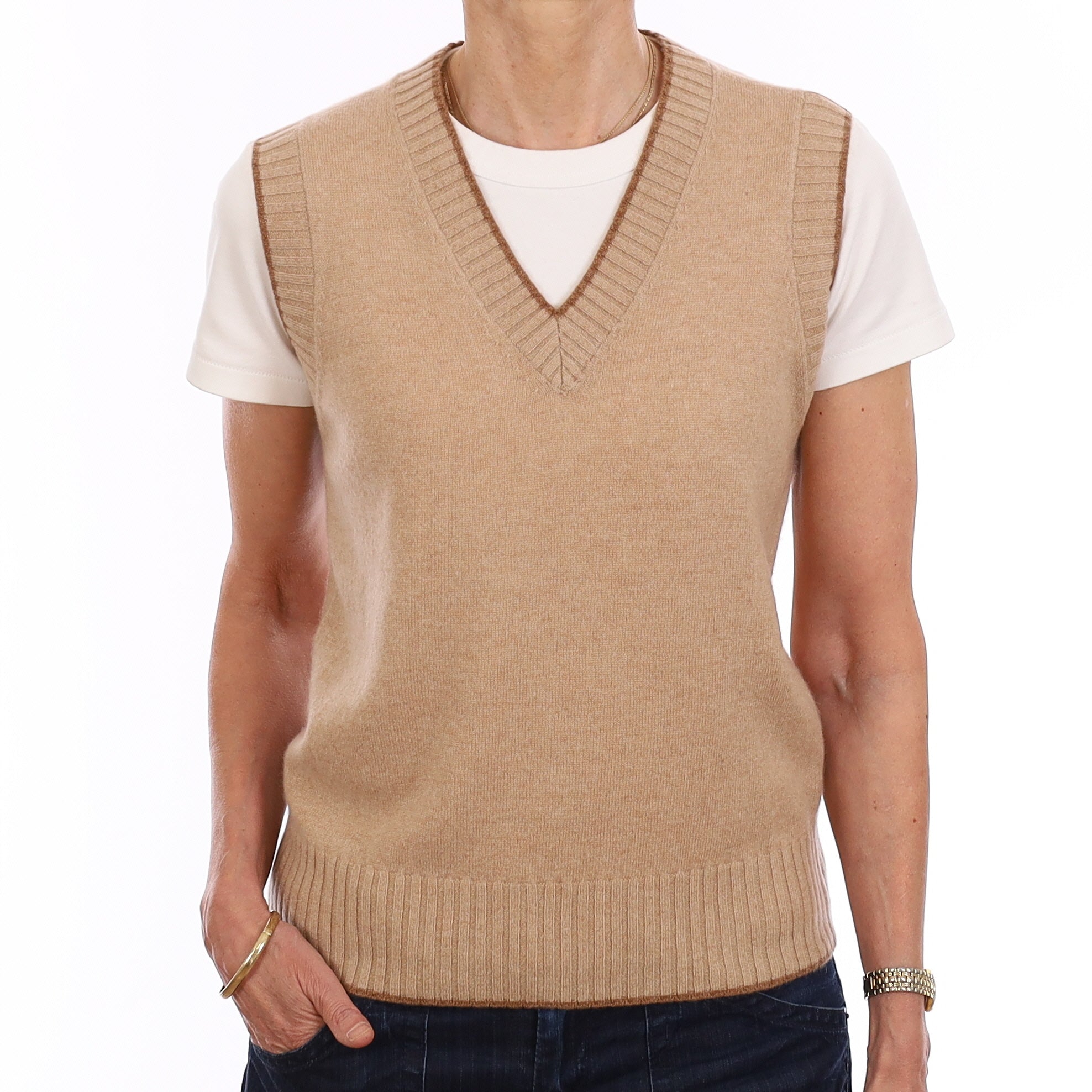 Brand New Caramel and Harvest Luxury Cashmere V Neck Tank Top Extra Small UK 6-8
