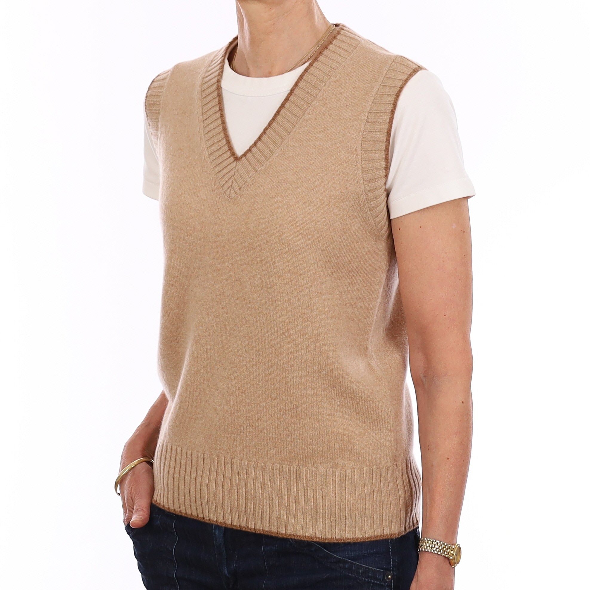 Brand New Caramel and Harvest Luxury Cashmere V Neck Tank Top Extra Small UK 6-8