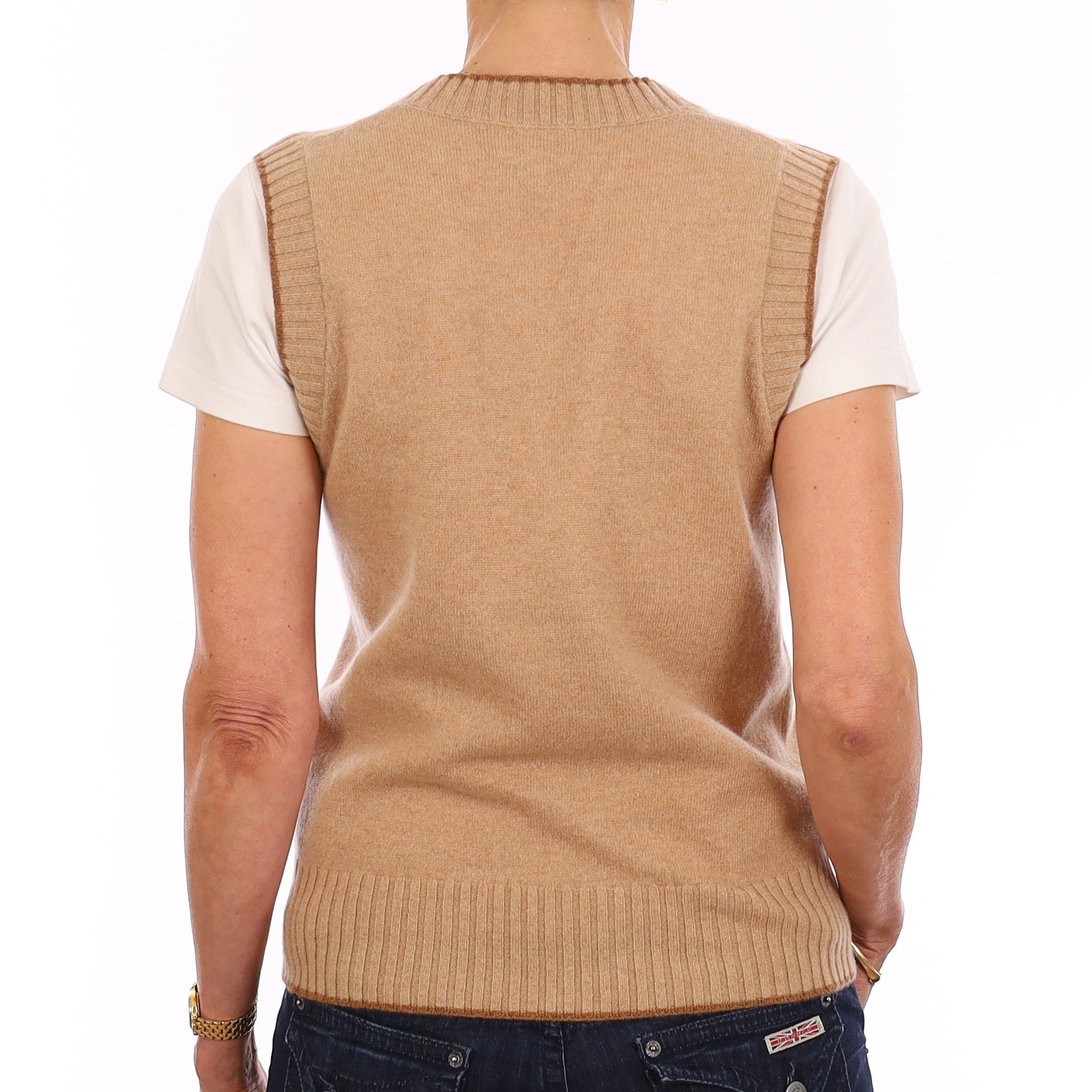 Brand New Caramel and Harvest Luxury Cashmere V Neck Tank Top Extra Small UK 6-8