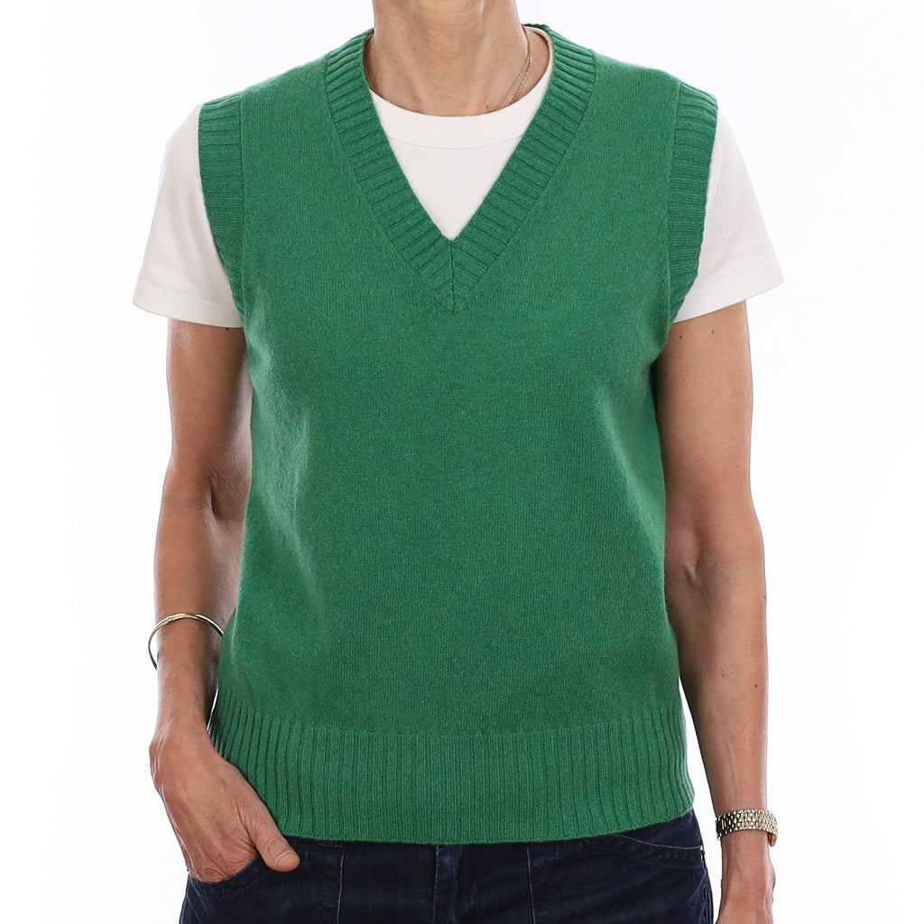 Brand New Jade Green Luxury Cashmere V Neck Tank Top Extra Small UK 6-8