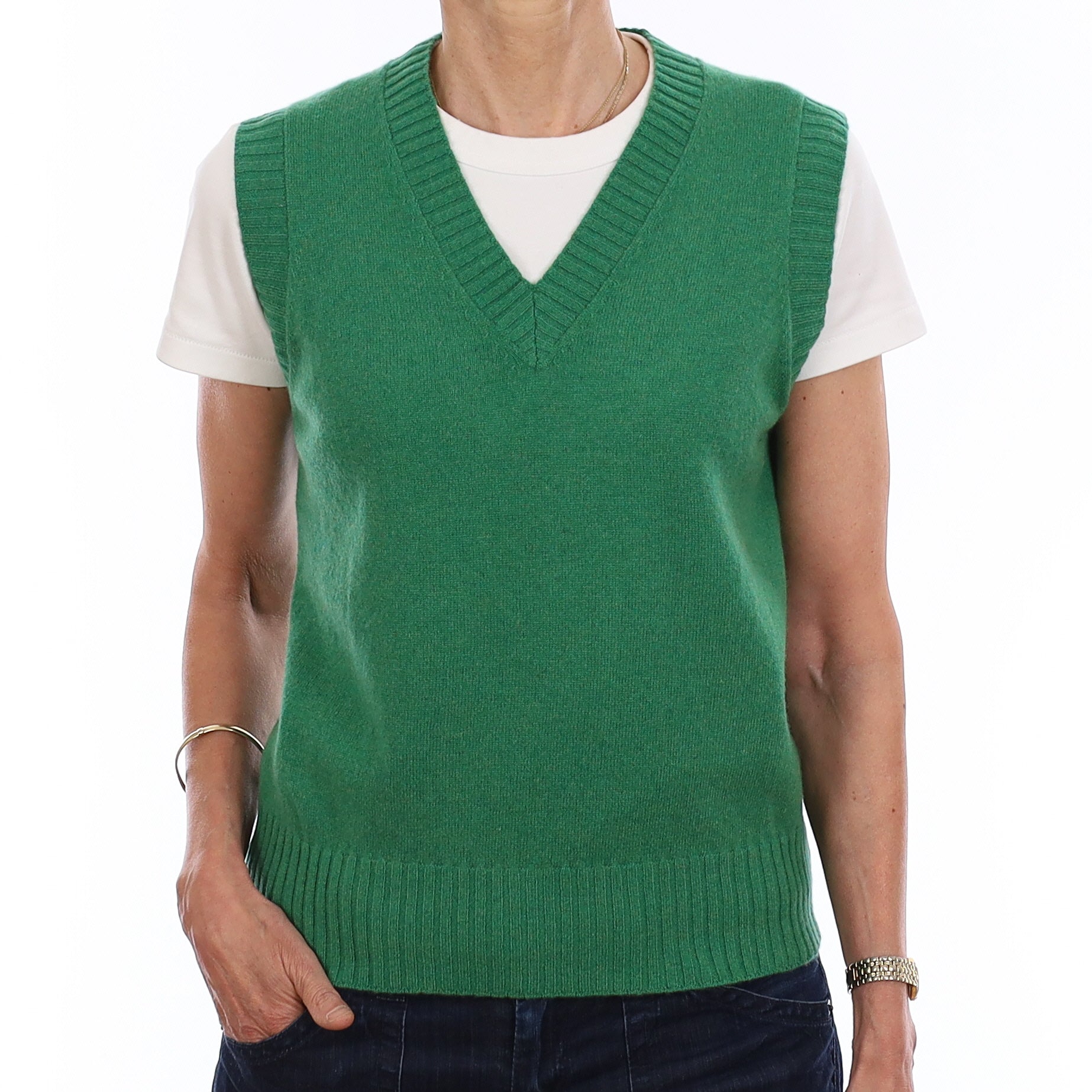 Brand New Jade Green Luxury Cashmere V Neck Tank Top Extra Small UK 6-8