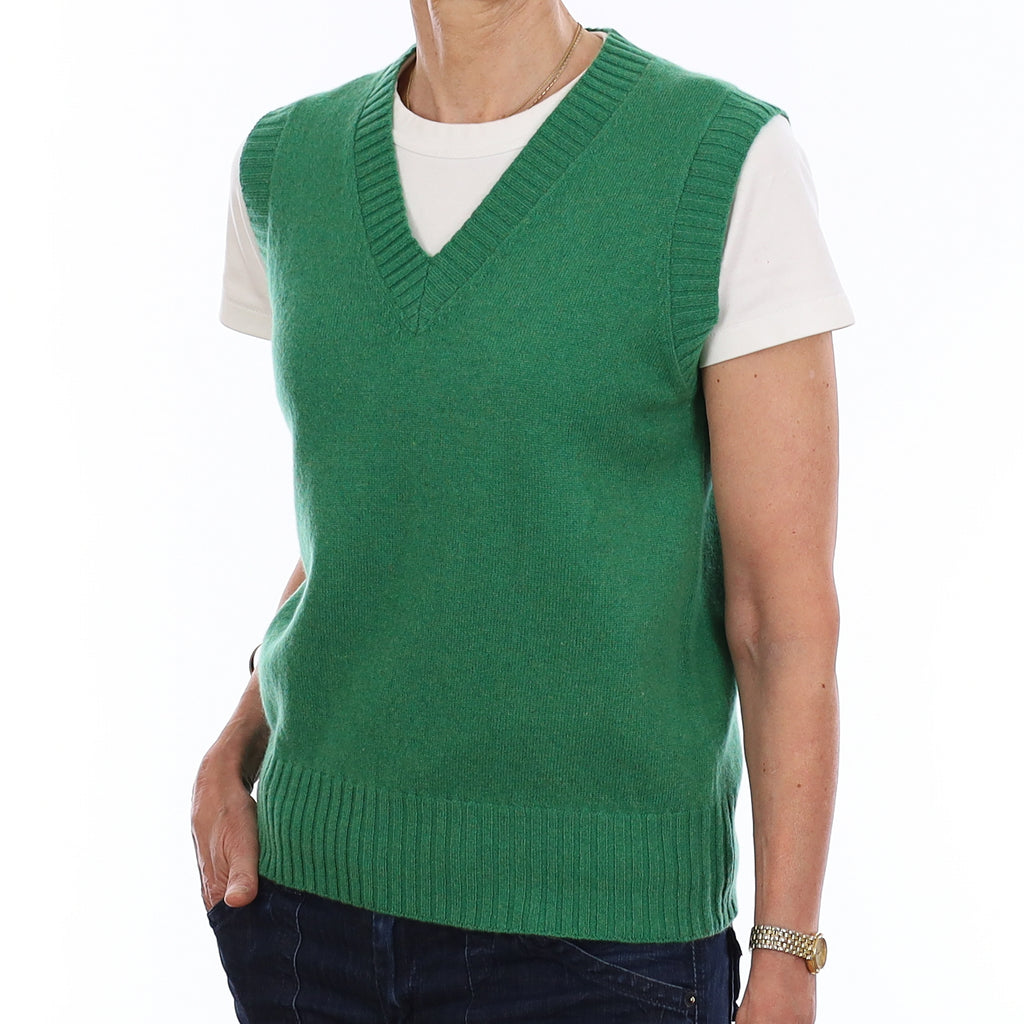 Brand New Jade Green Luxury Cashmere V Neck Tank Top Extra Small UK 6-8