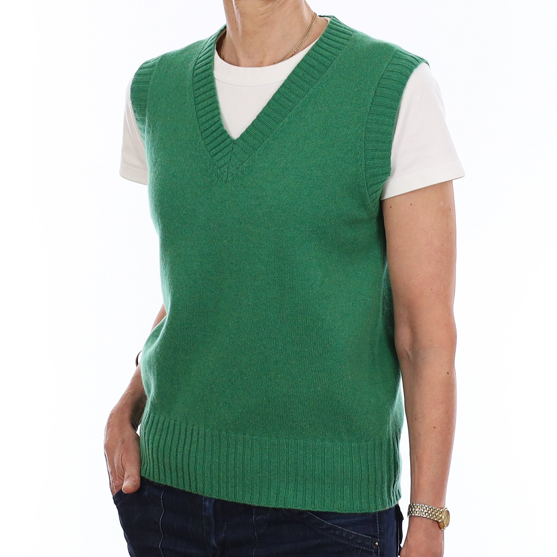 Brand New Jade Green Luxury Cashmere V Neck Tank Top Extra Small UK 6-8