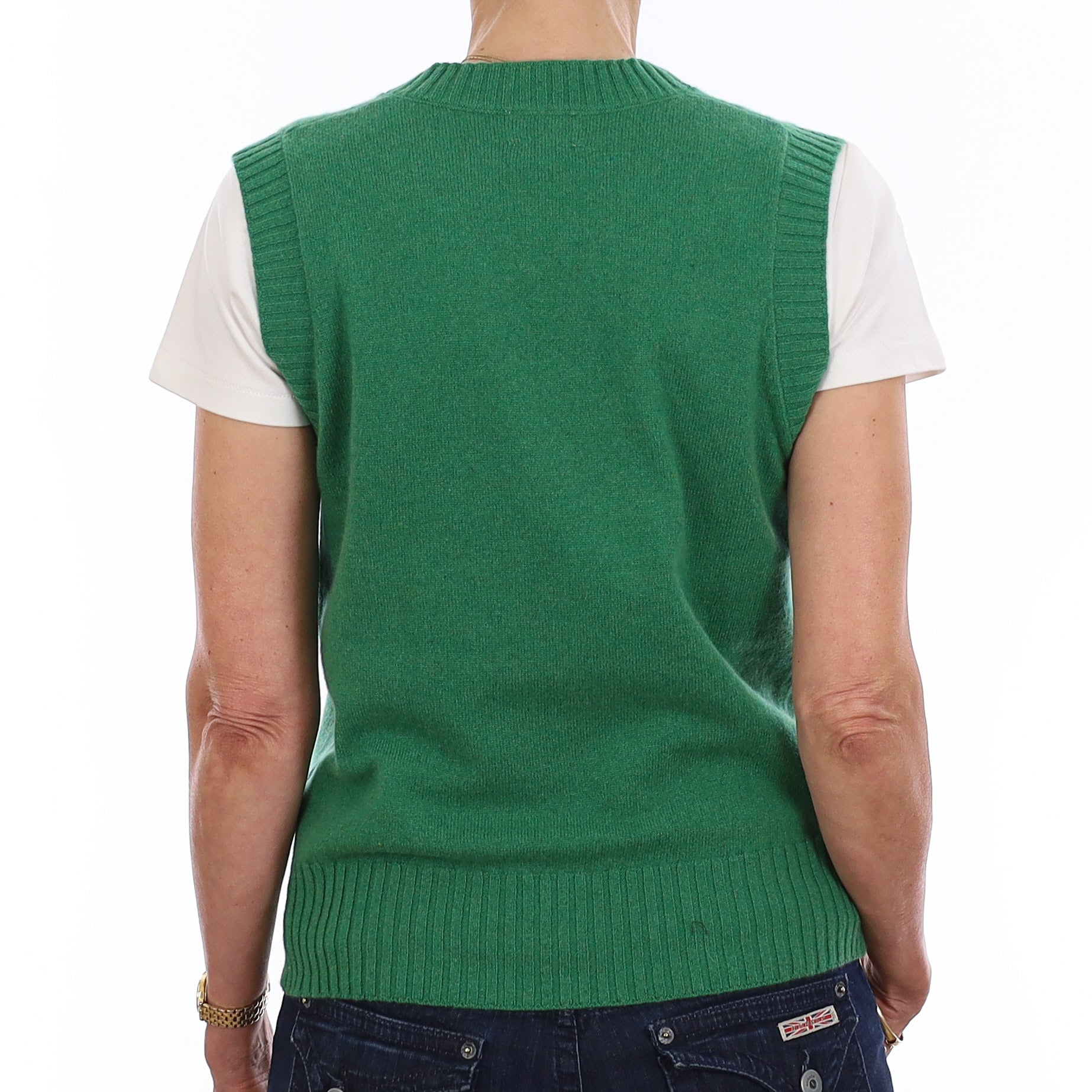 Brand New Jade Green Luxury Cashmere V Neck Tank Top Extra Small UK 6-8