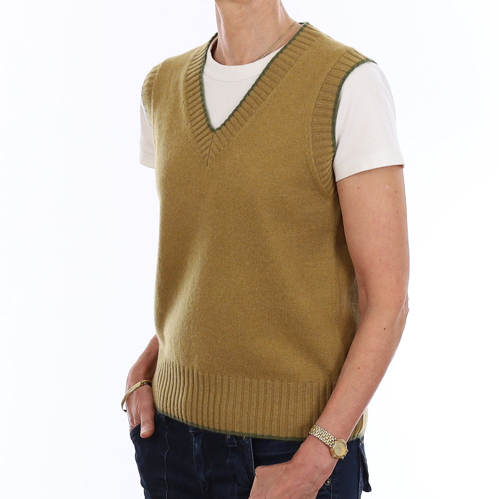 Brand New Mustard Gold and Olive Luxury Cashmere V Neck Tank Top Extra Small UK 6-8