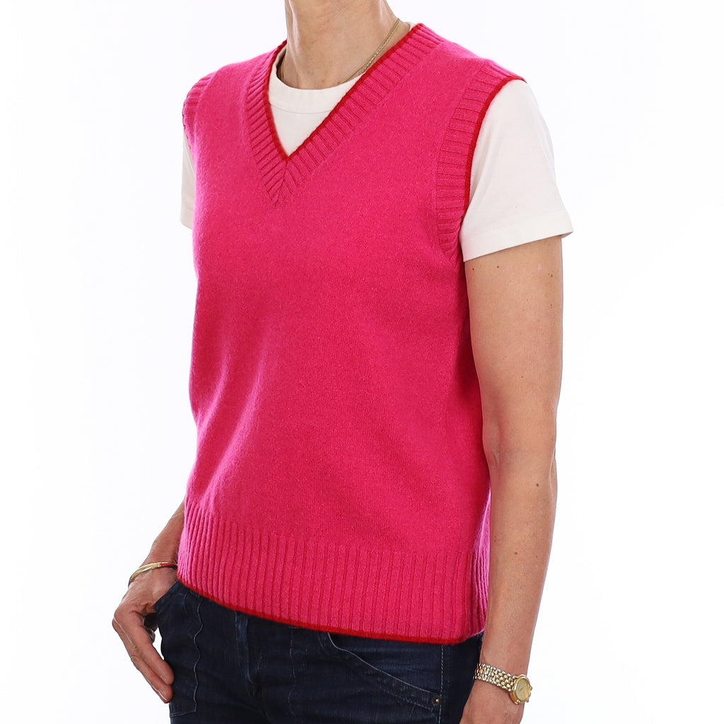 Brand New Hot Pink and Red Luxury Cashmere V Neck Tank Top Extra Small UK 6-8