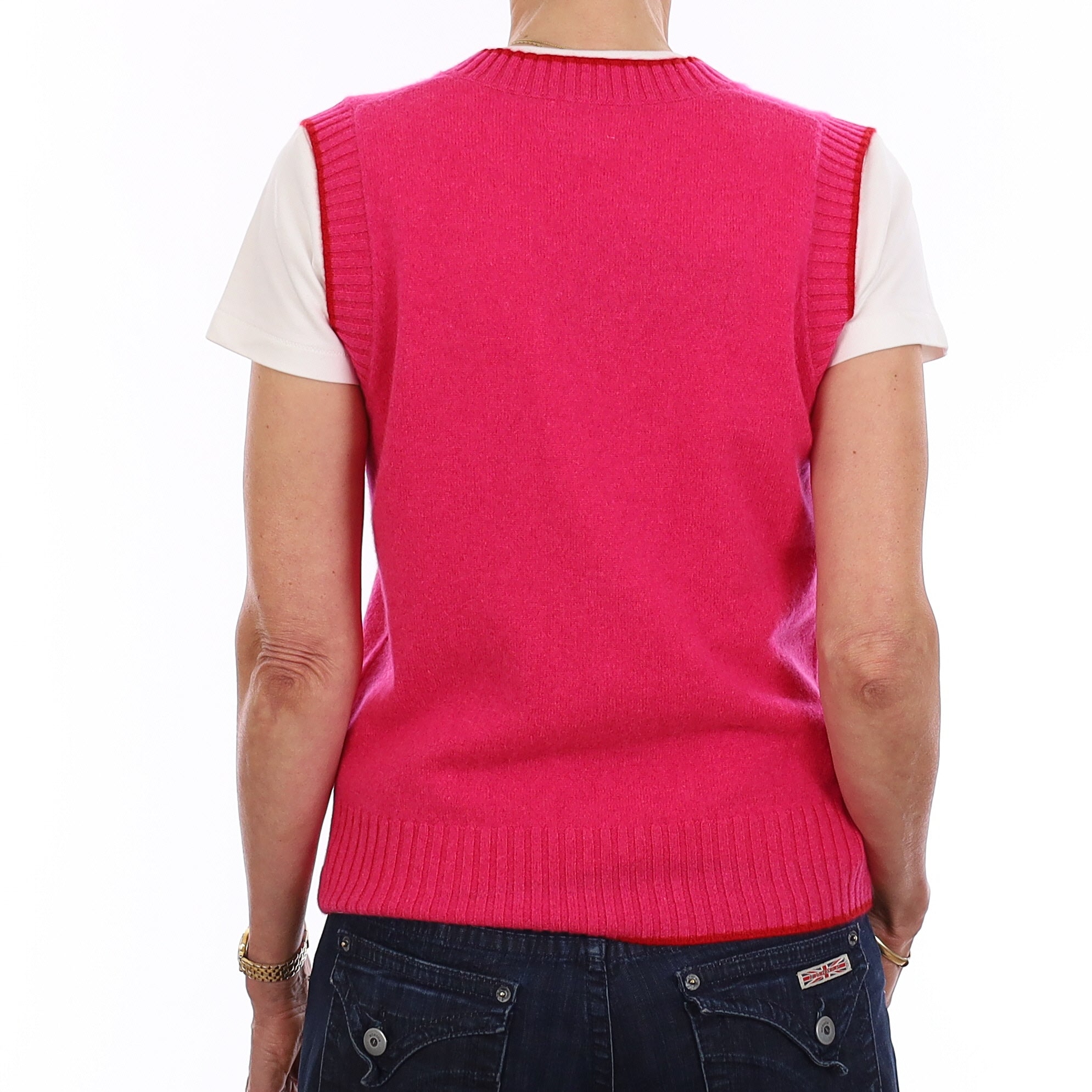 Brand New Hot Pink and Red Luxury Cashmere V Neck Tank Top Extra Small UK 6-8