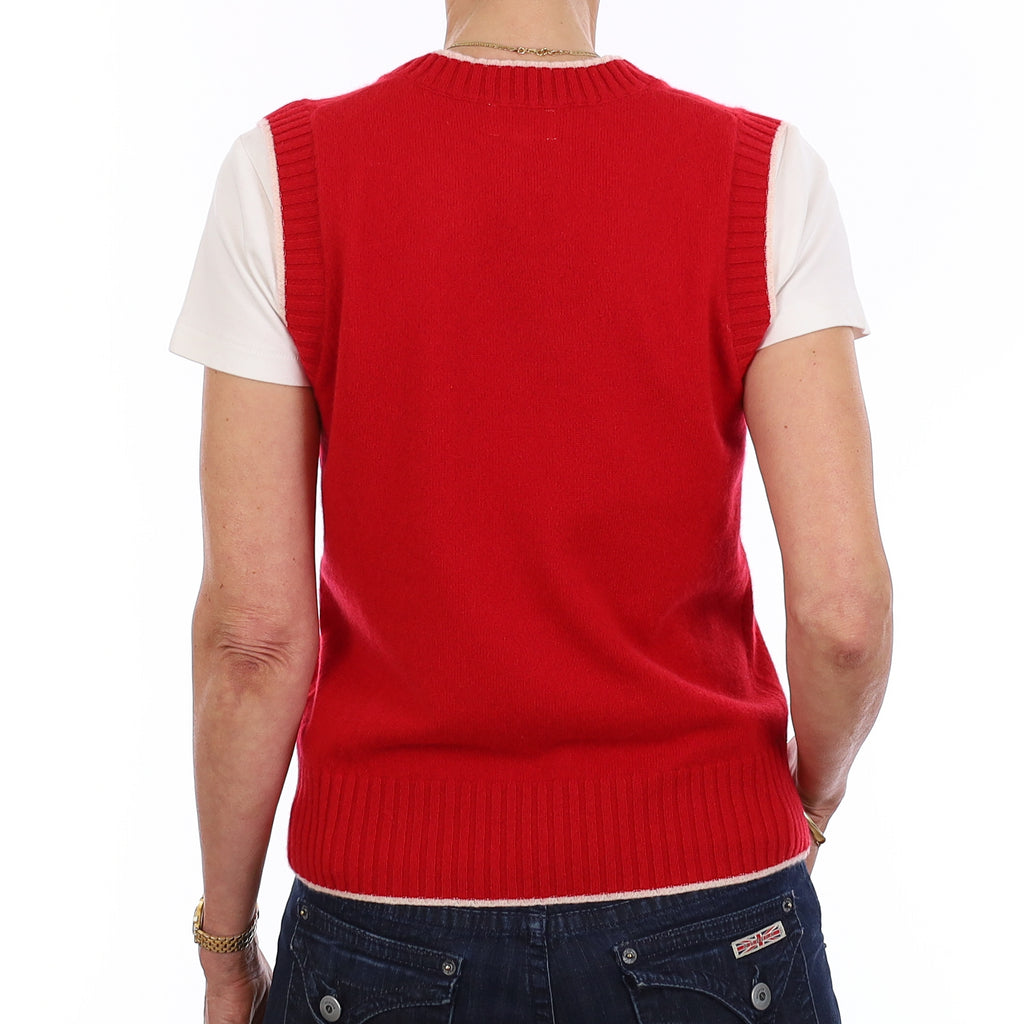 Brand New Post Box Red and Chalk Luxury Cashmere V Neck Tank Top Extra Small UK 6-8