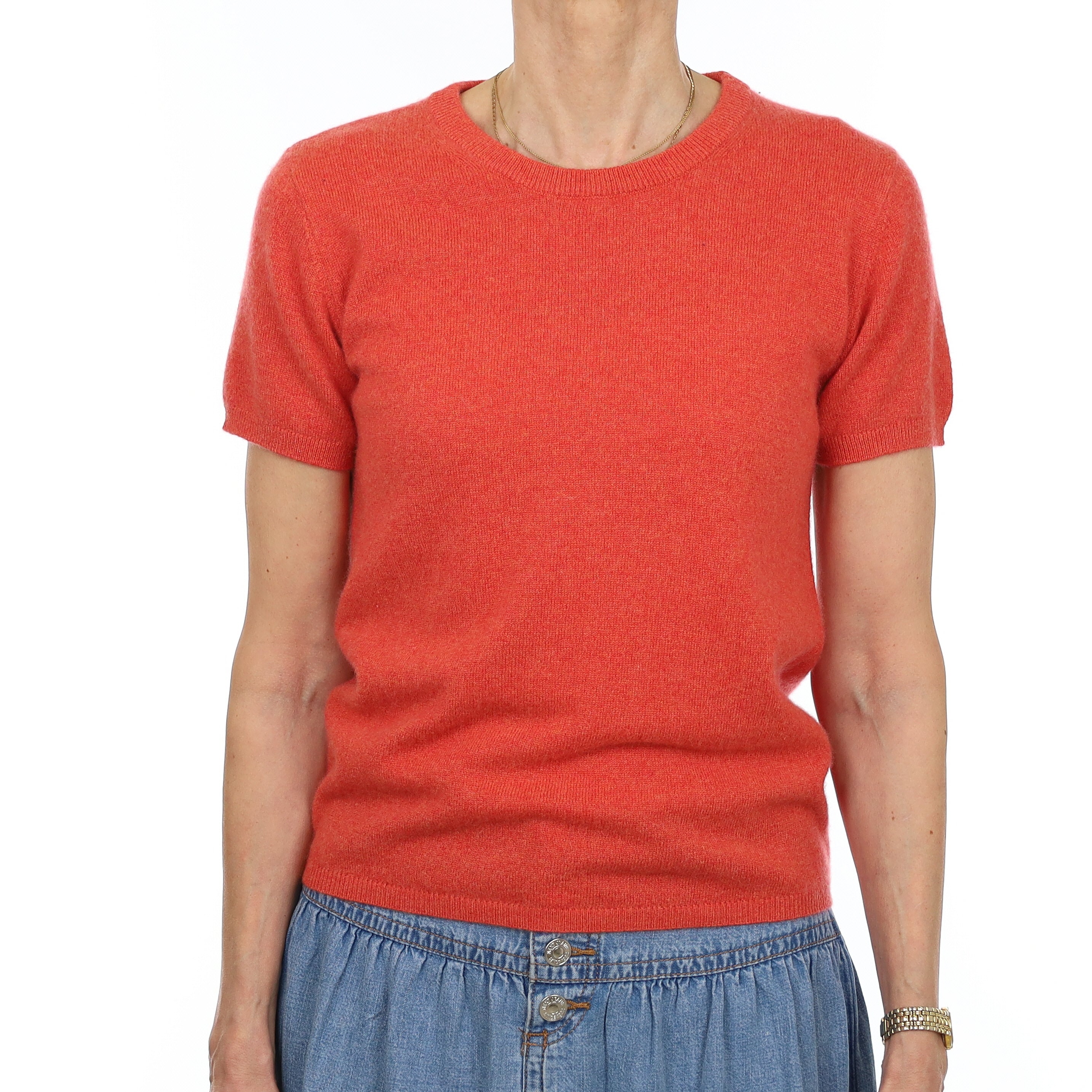 Brand New Watermelon Orange Cashmere Crew Neck T-Shirt Extra Small UK 6-8