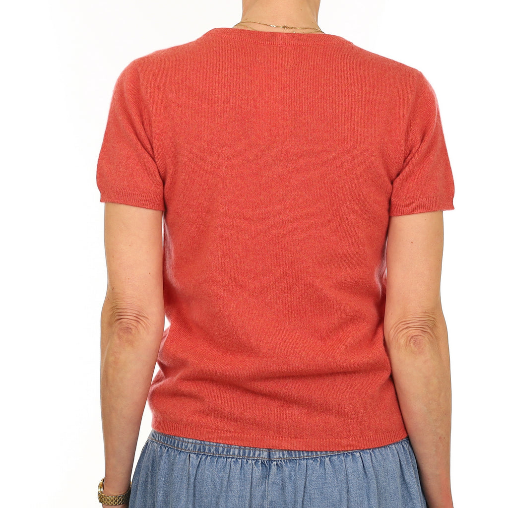 Brand New Watermelon Orange Cashmere Crew Neck T-Shirt Extra Small UK 6-8