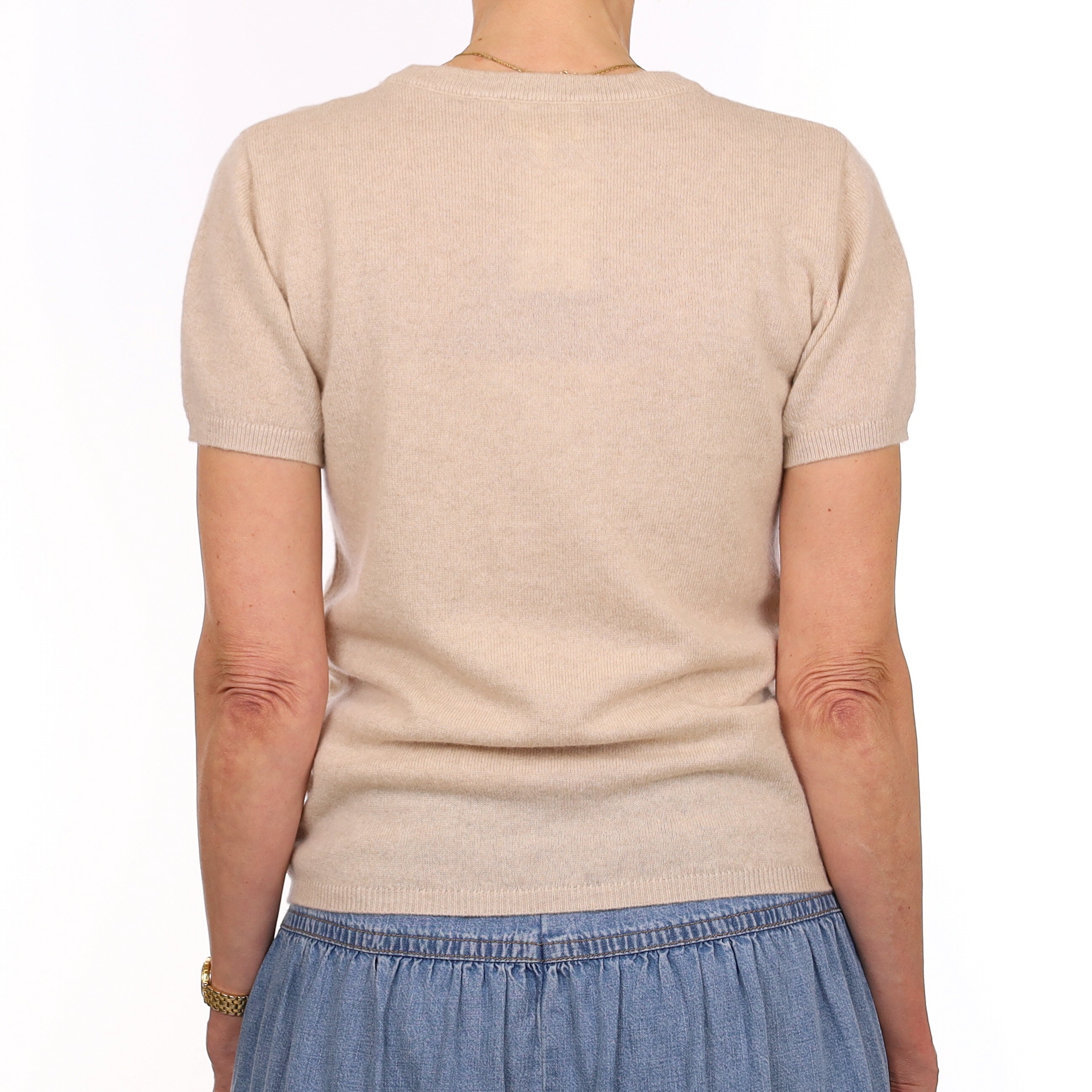 Brand New Sand Beige Cashmere Crew Neck T-Shirt Extra Small UK 6-8