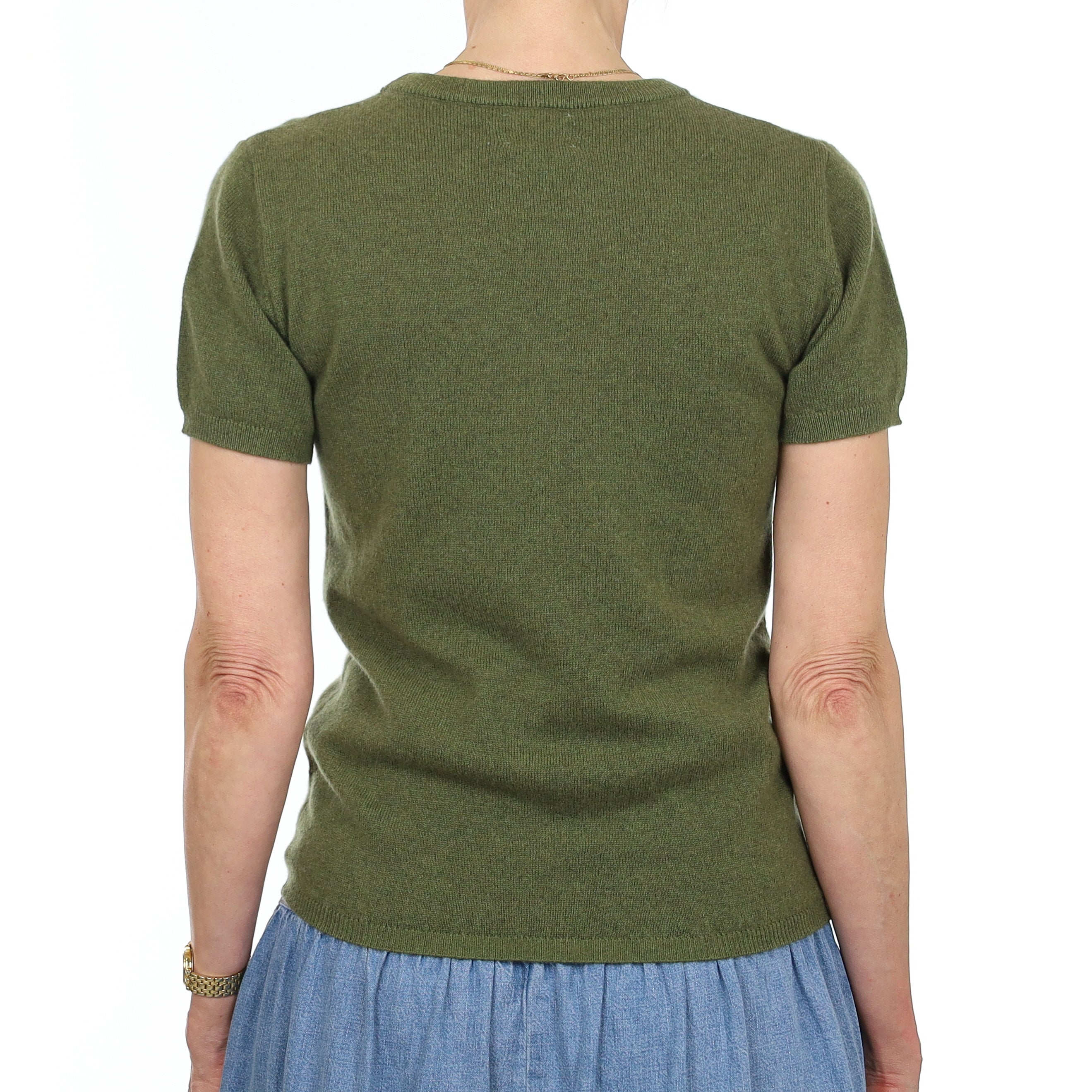 Brand New Olive Green Cashmere Crew Neck T-Shirt Extra Small UK 6-8