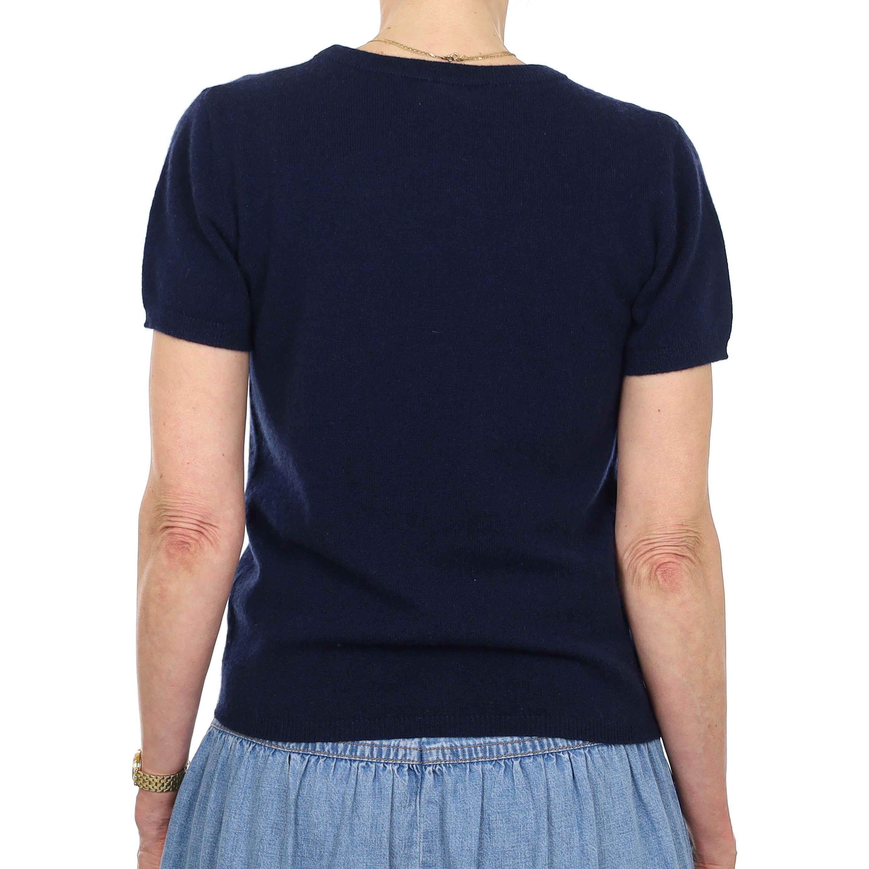 Brand New Navy Cashmere Crew Neck T-Shirt Extra Small UK 6-8