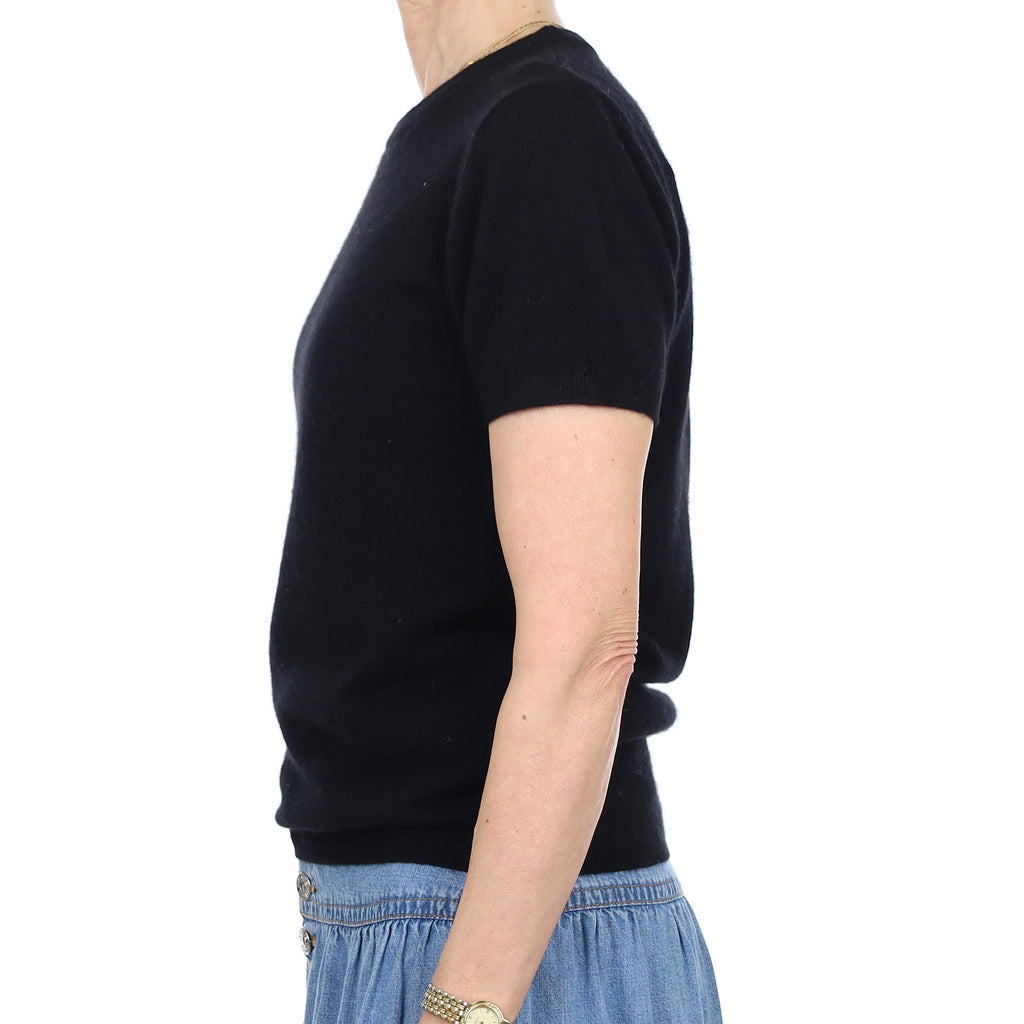 Brand New Black Cashmere Crew Neck T-Shirt Extra Small UK 6-8