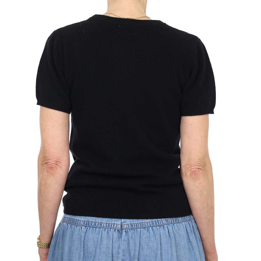 Brand New Black Cashmere Crew Neck T-Shirt Extra Small UK 6-8