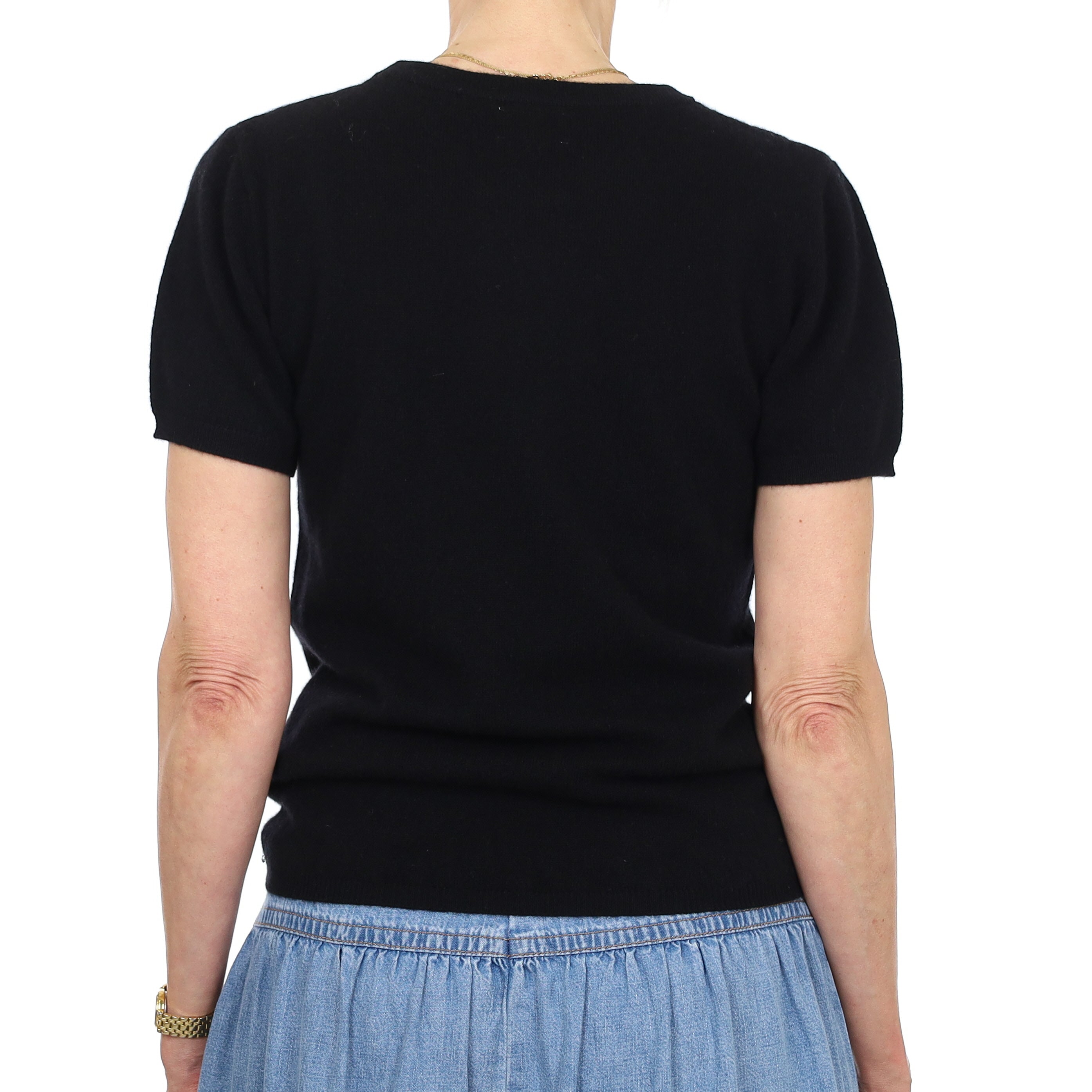 Brand New Black Cashmere Crew Neck T-Shirt Extra Small UK 6-8