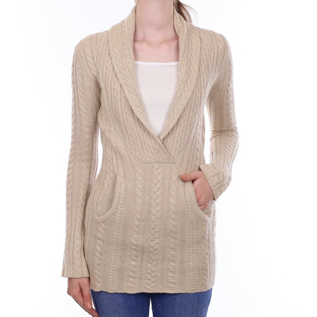 Oatmeal Beige Cashmere Collared V Neck Jumper Extra Small