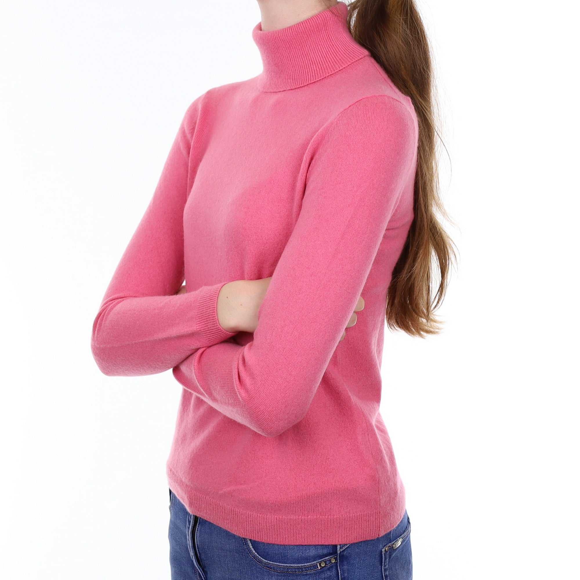 Lupin Pink Cashmere Polo Neck Jumper Extra Small