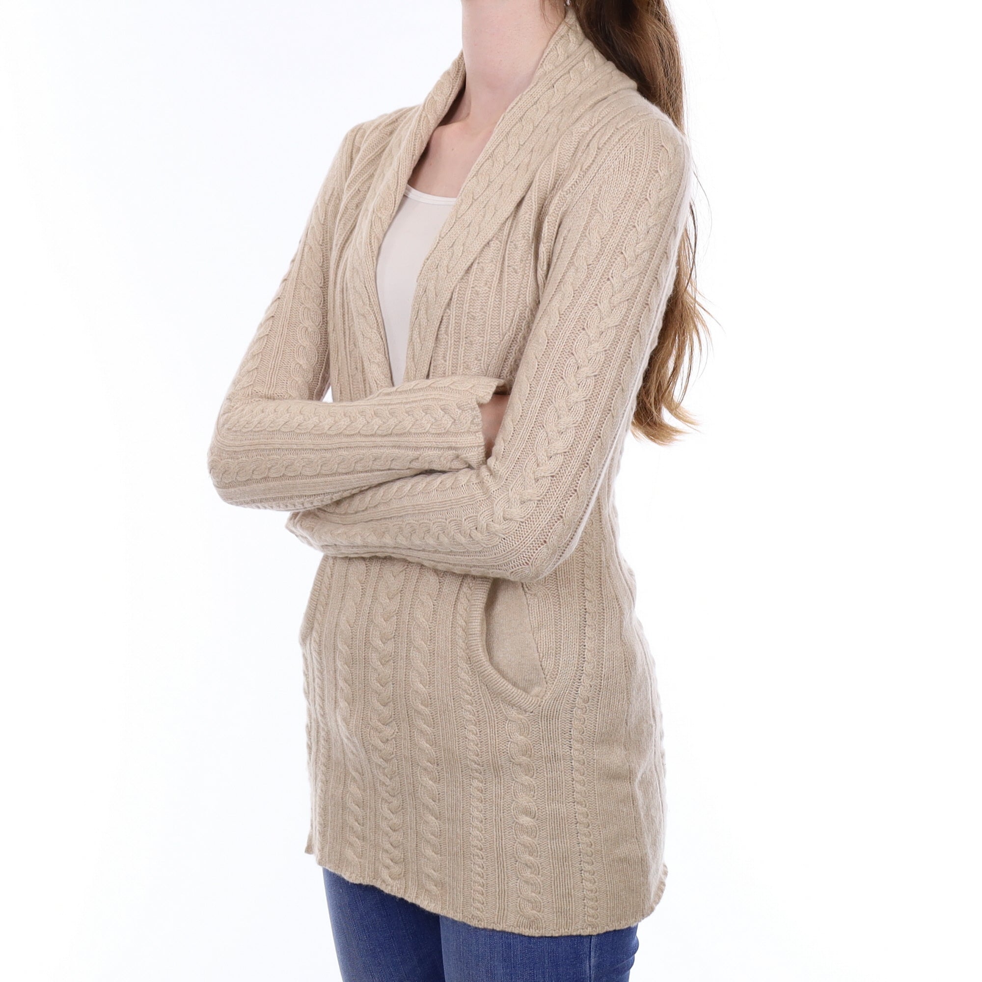 Oatmeal Beige Cashmere Collared V Neck Jumper Extra Small