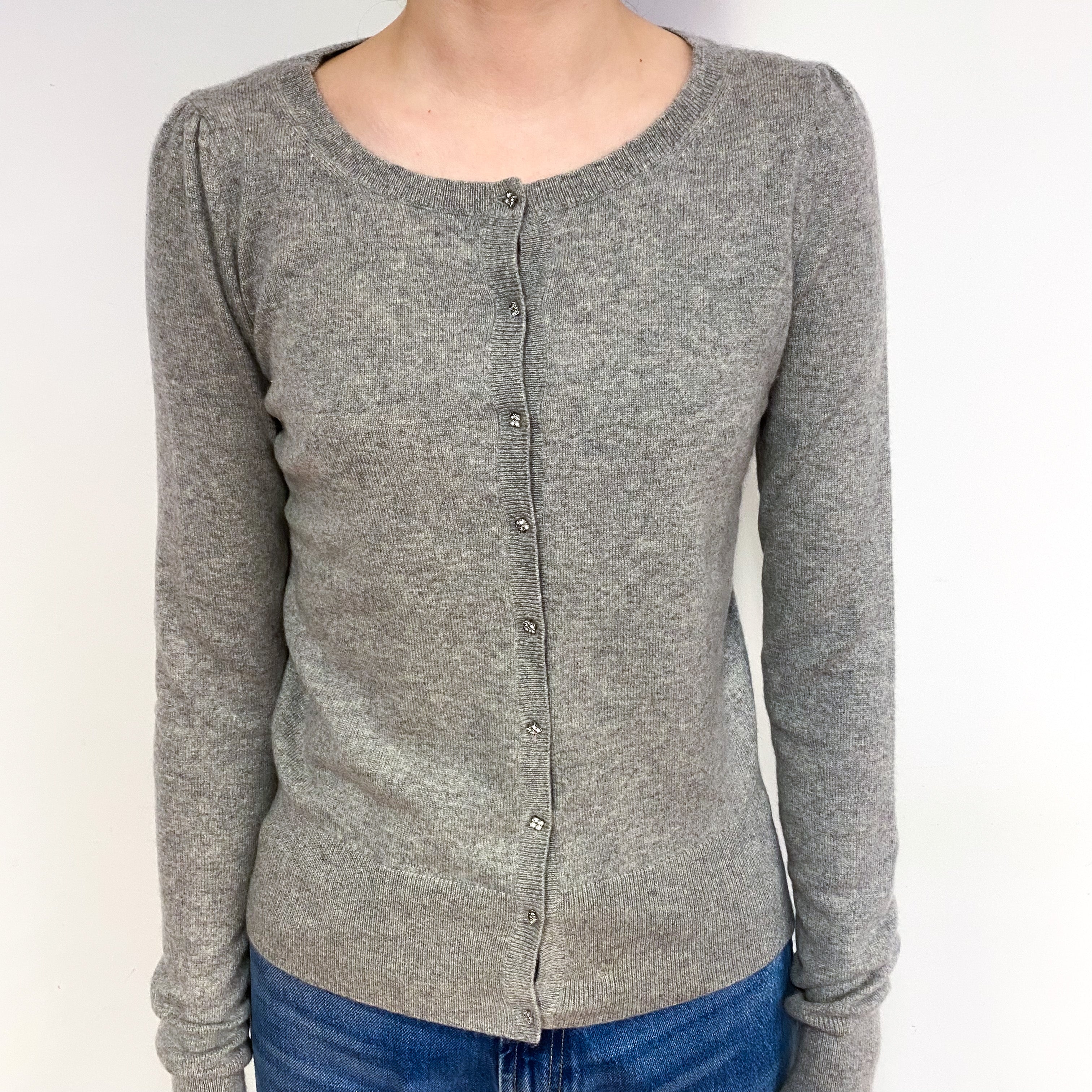 Ash Grey Cashmere Crew Neck Cardigan Extra Small