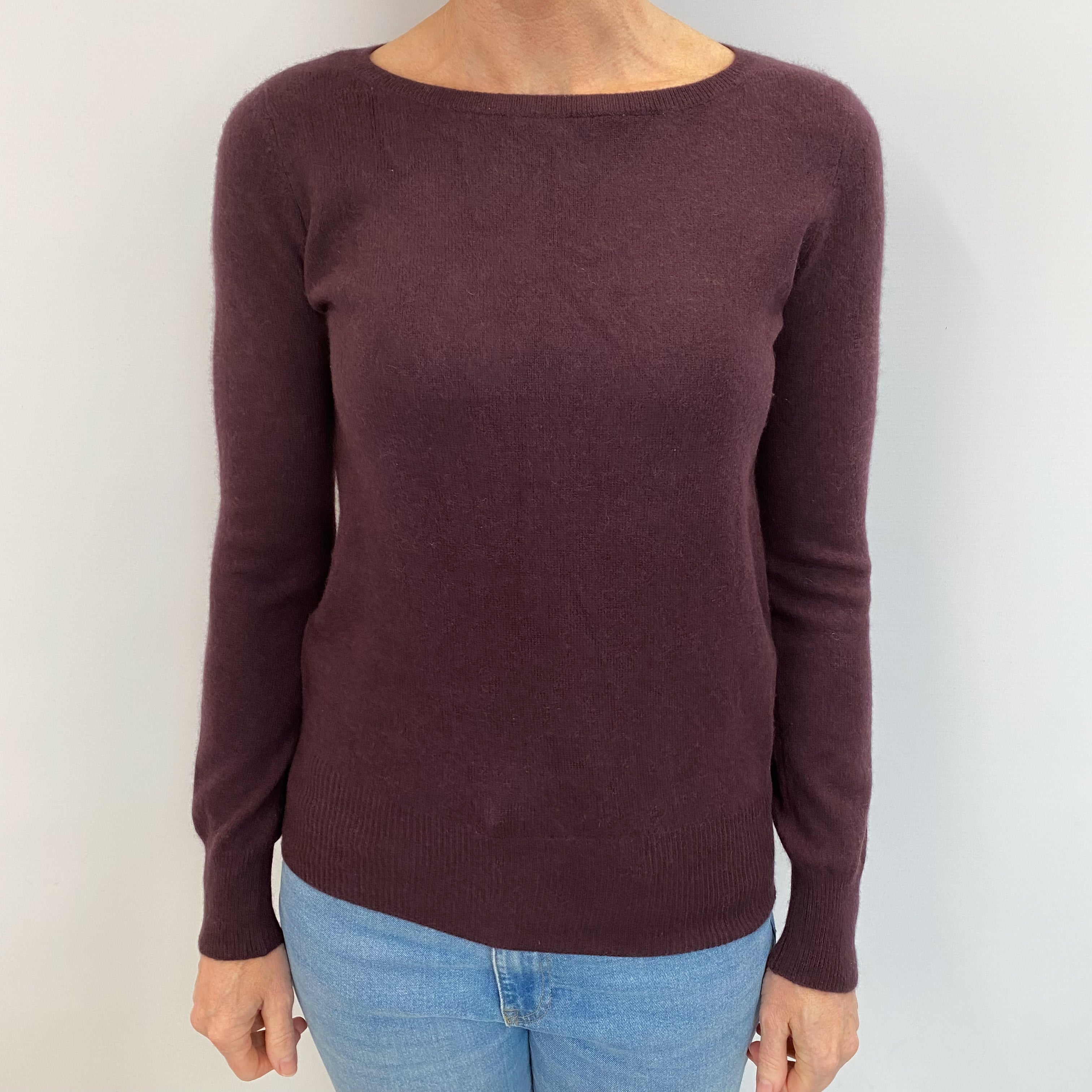 Deep Blueberry Purple Cashmere Crew Neck Jumper Small