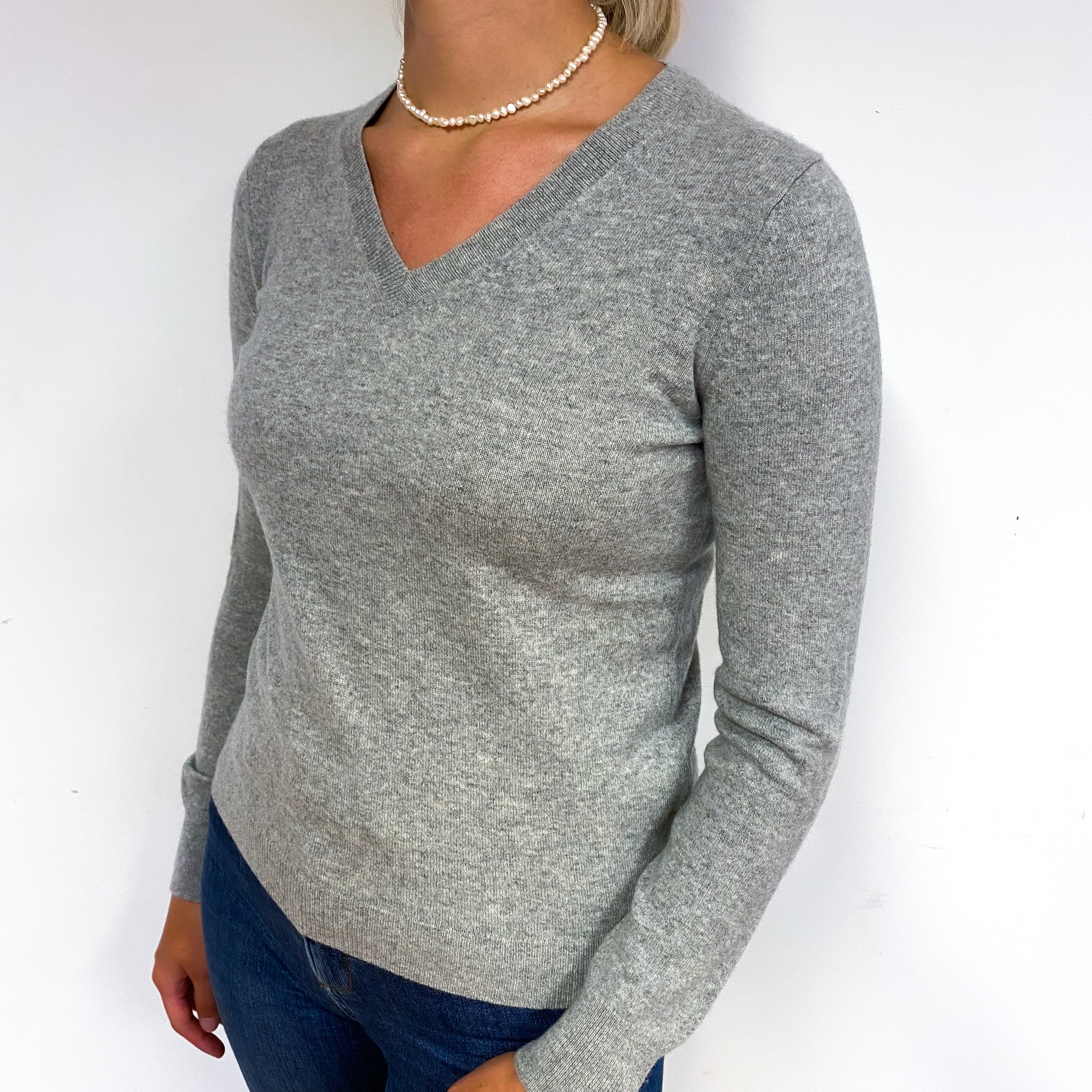 Smoke Grey Cashmere V-Neck Jumper Small