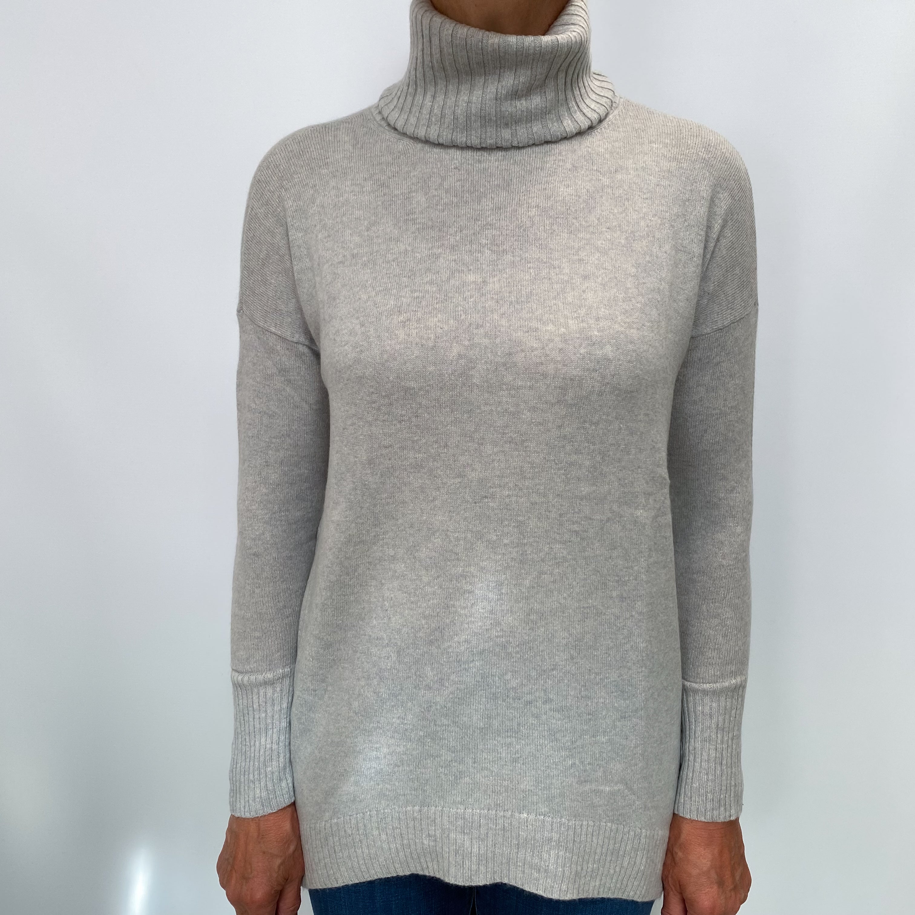 Smoke Grey Cashmere Polo Neck Jumper Medium