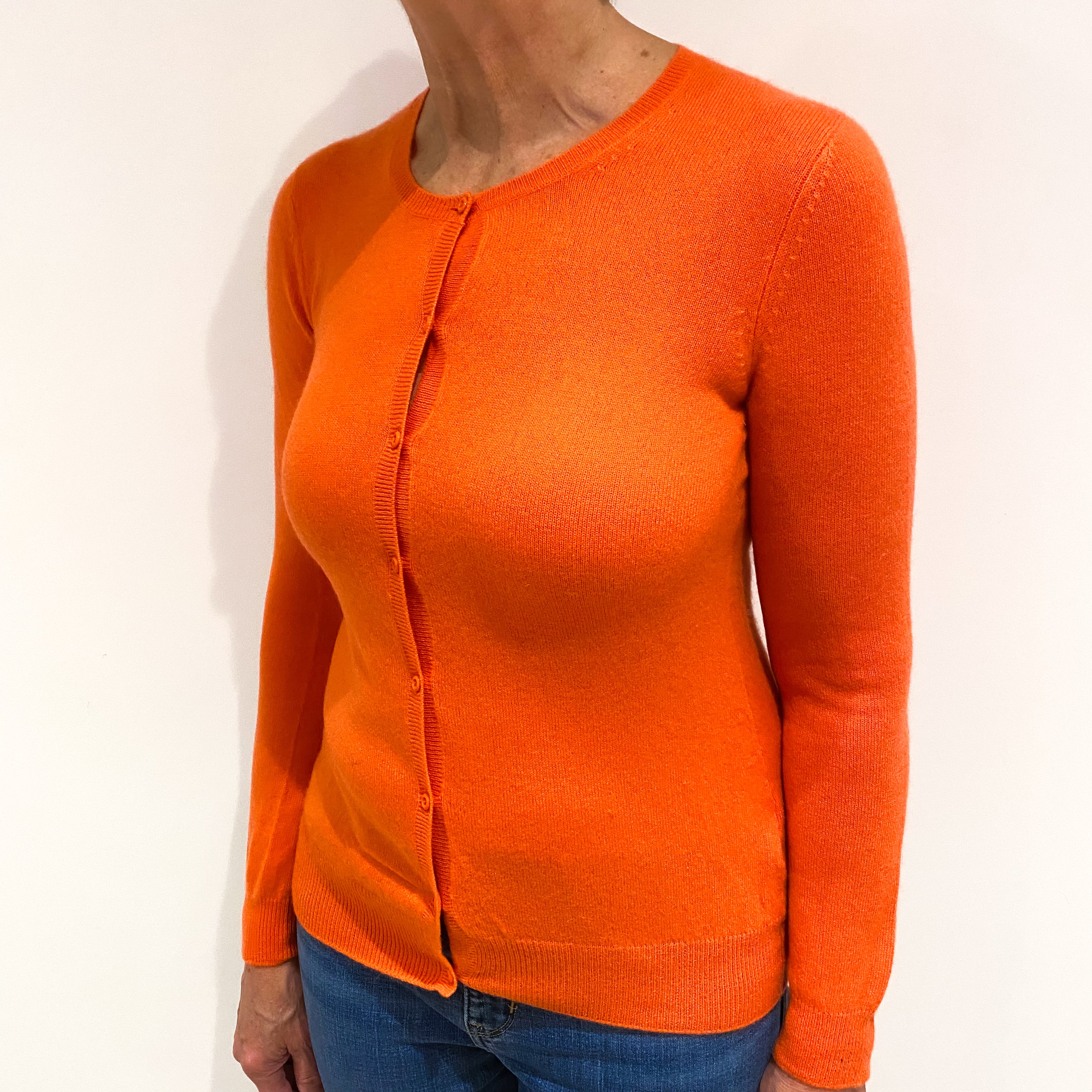 Crab Orange Cashmere Crew Neck Cardigan Medium