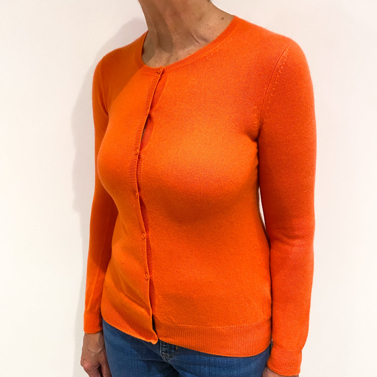 Crab Orange Cashmere Crew Neck Cardigan Medium