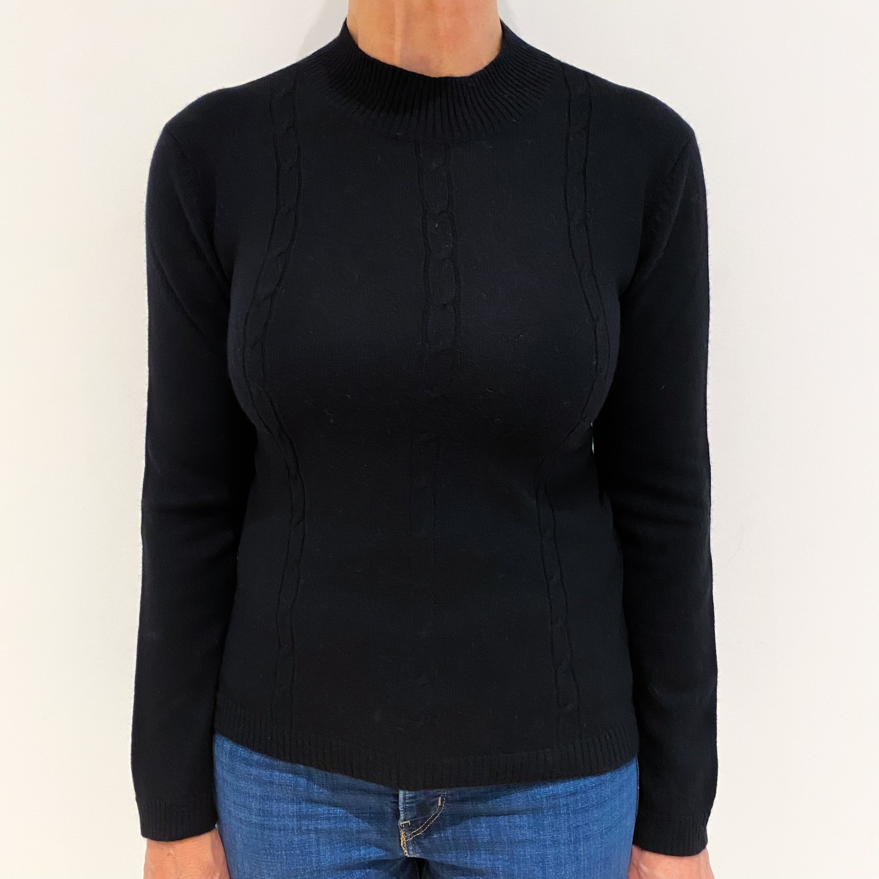 Black Cashmere Cable Turtle Neck Jumper Medium