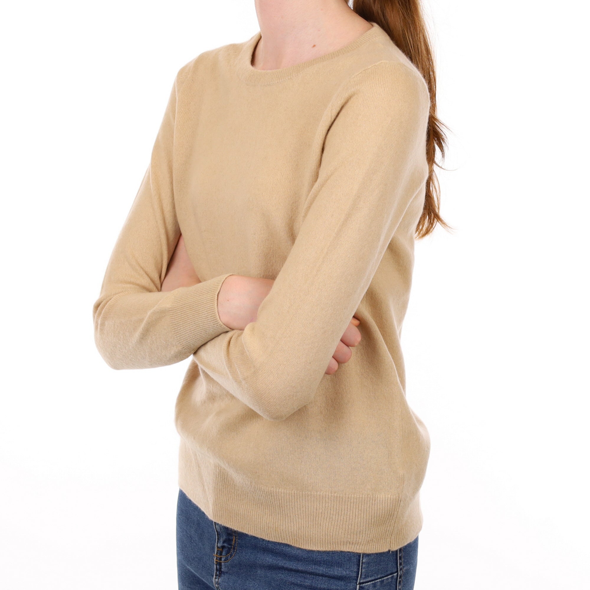 Sand Beige Cashmere Crew Neck Jumper Extra Small