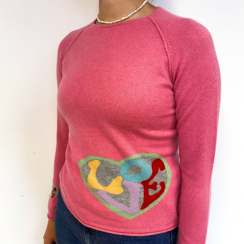 Lupin Pink ‘Love’ Slogan Cashmere Crew Neck Jumper Small