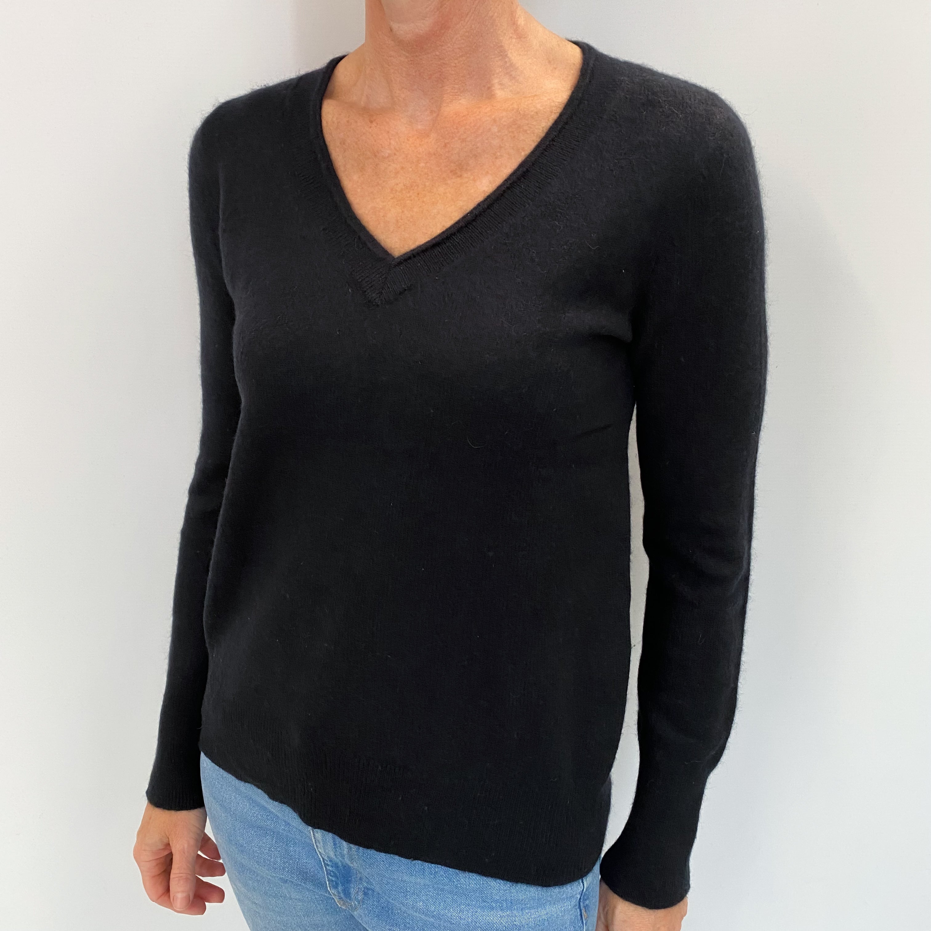Black Cashmere V Neck Jumper Small