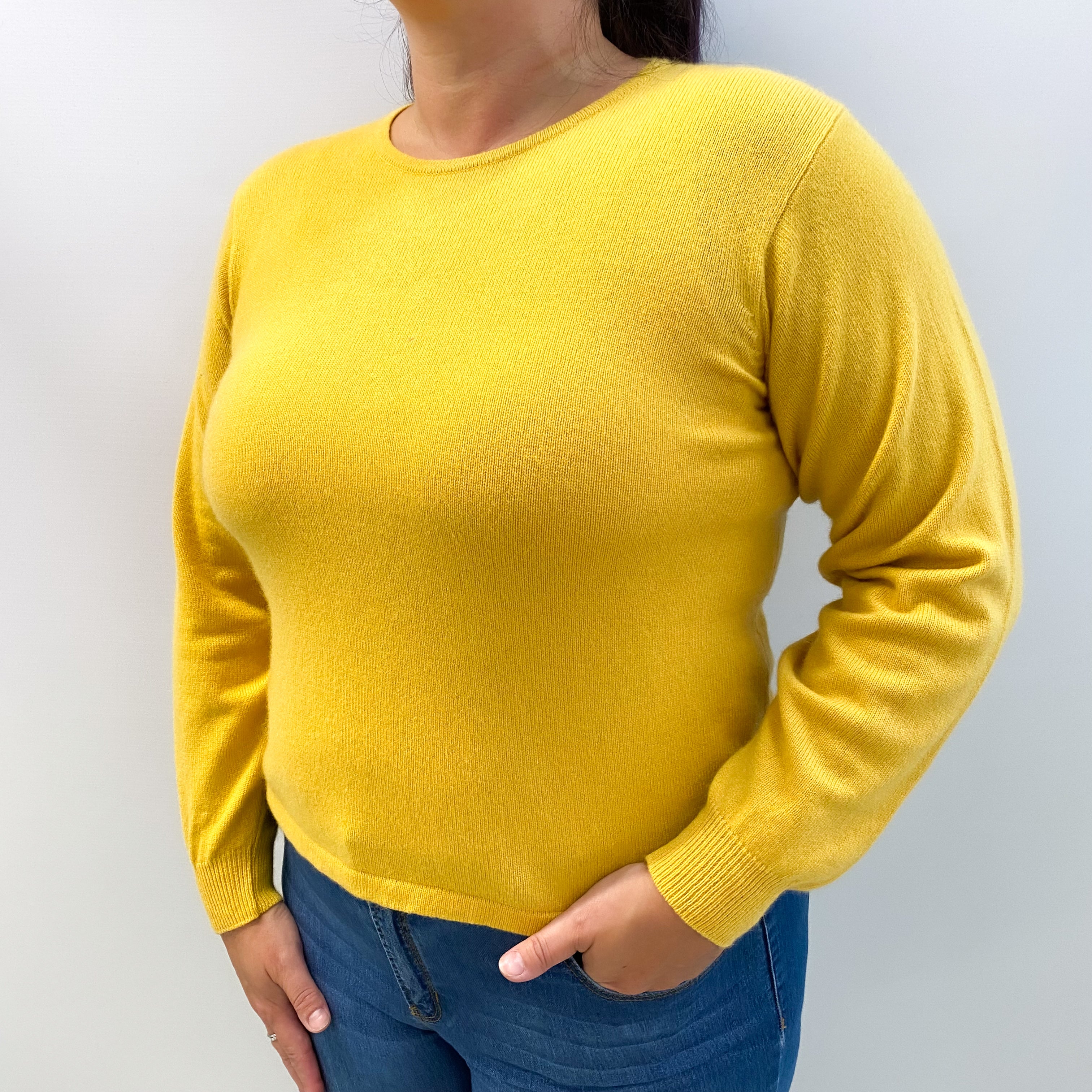 Sunflower Yellow Cashmere Crew Neck Jumper Large