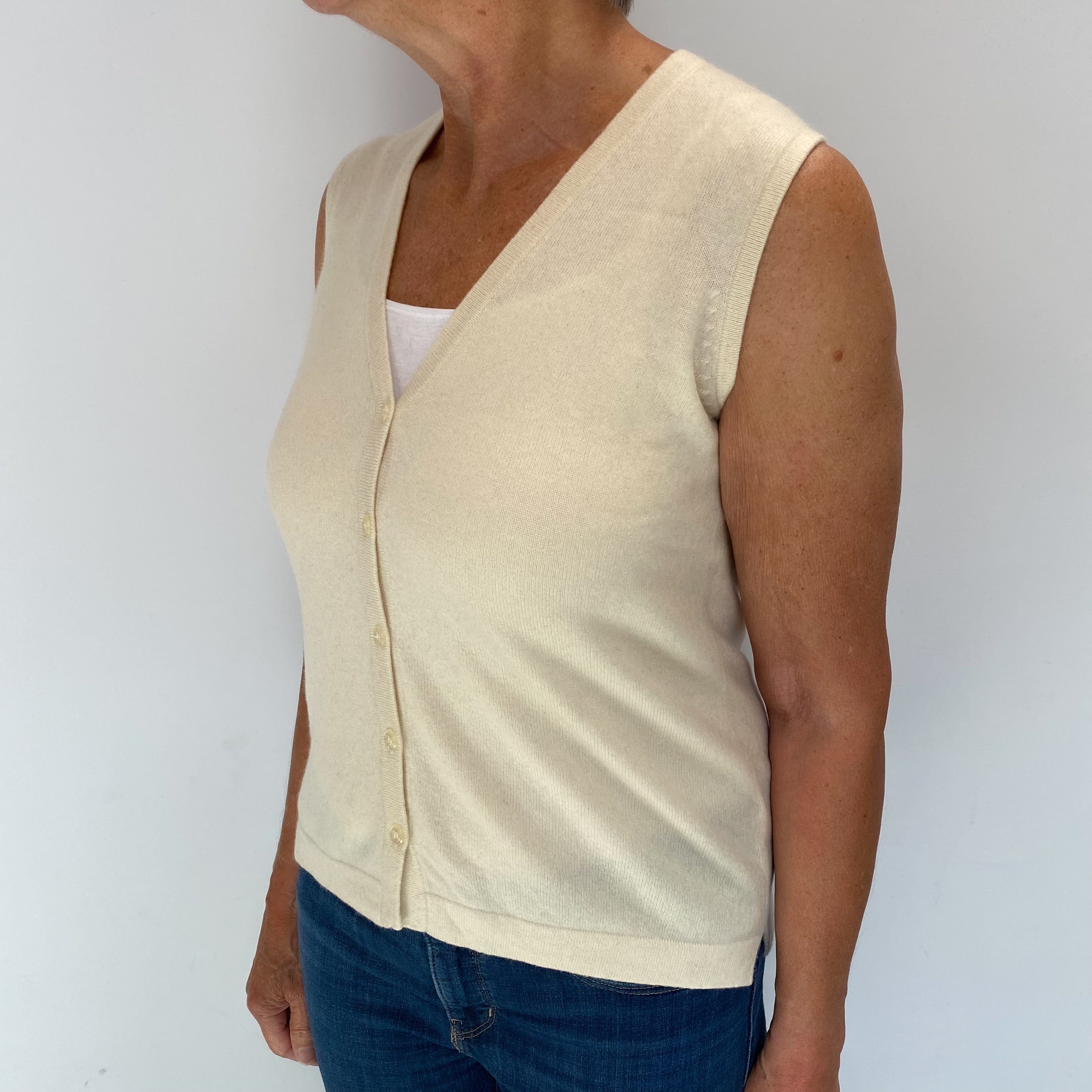Vanilla Cream Cashmere V Neck Sleeveless Cardigan  Medium