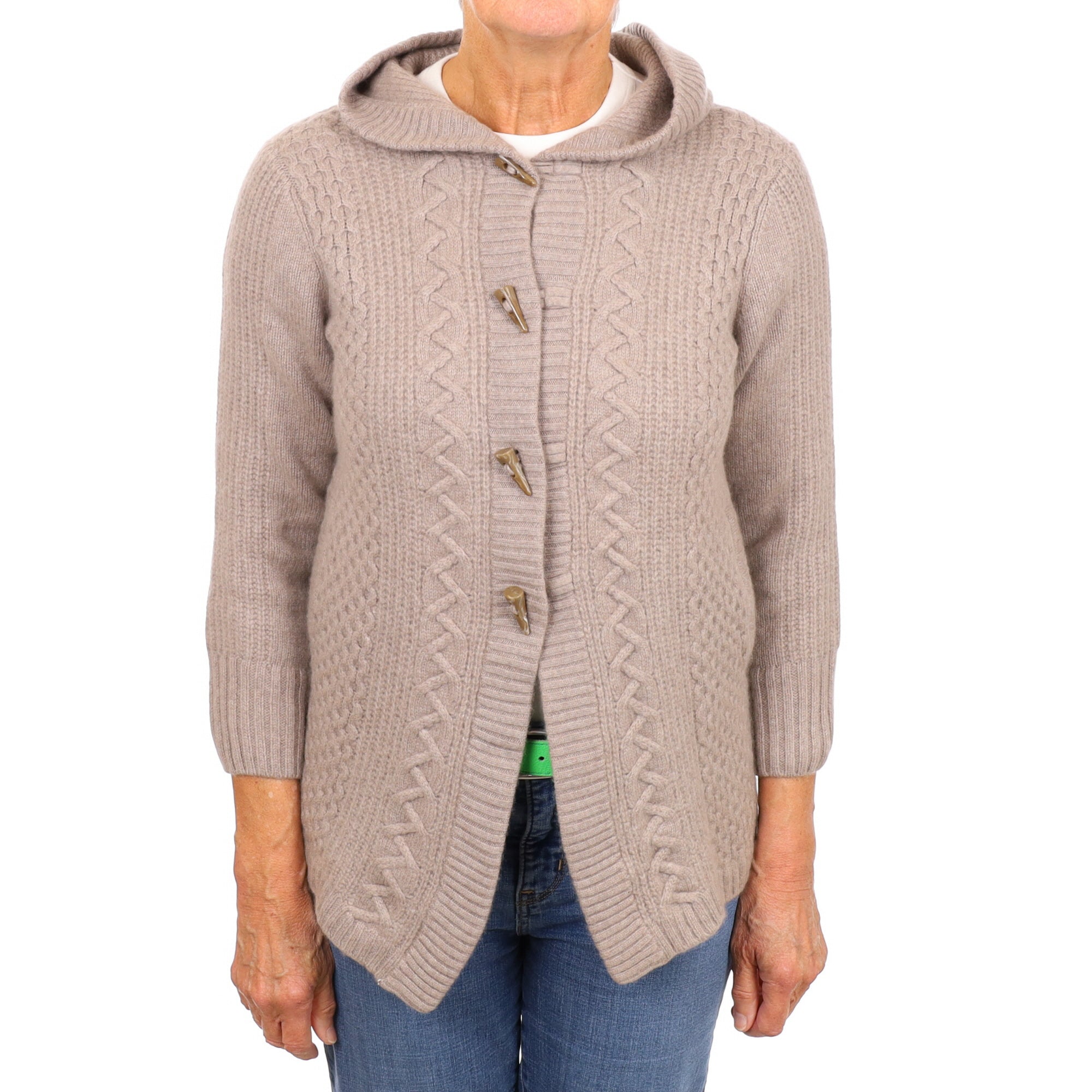 Fawn Brown Cashmere Hooded Cardigan Medium