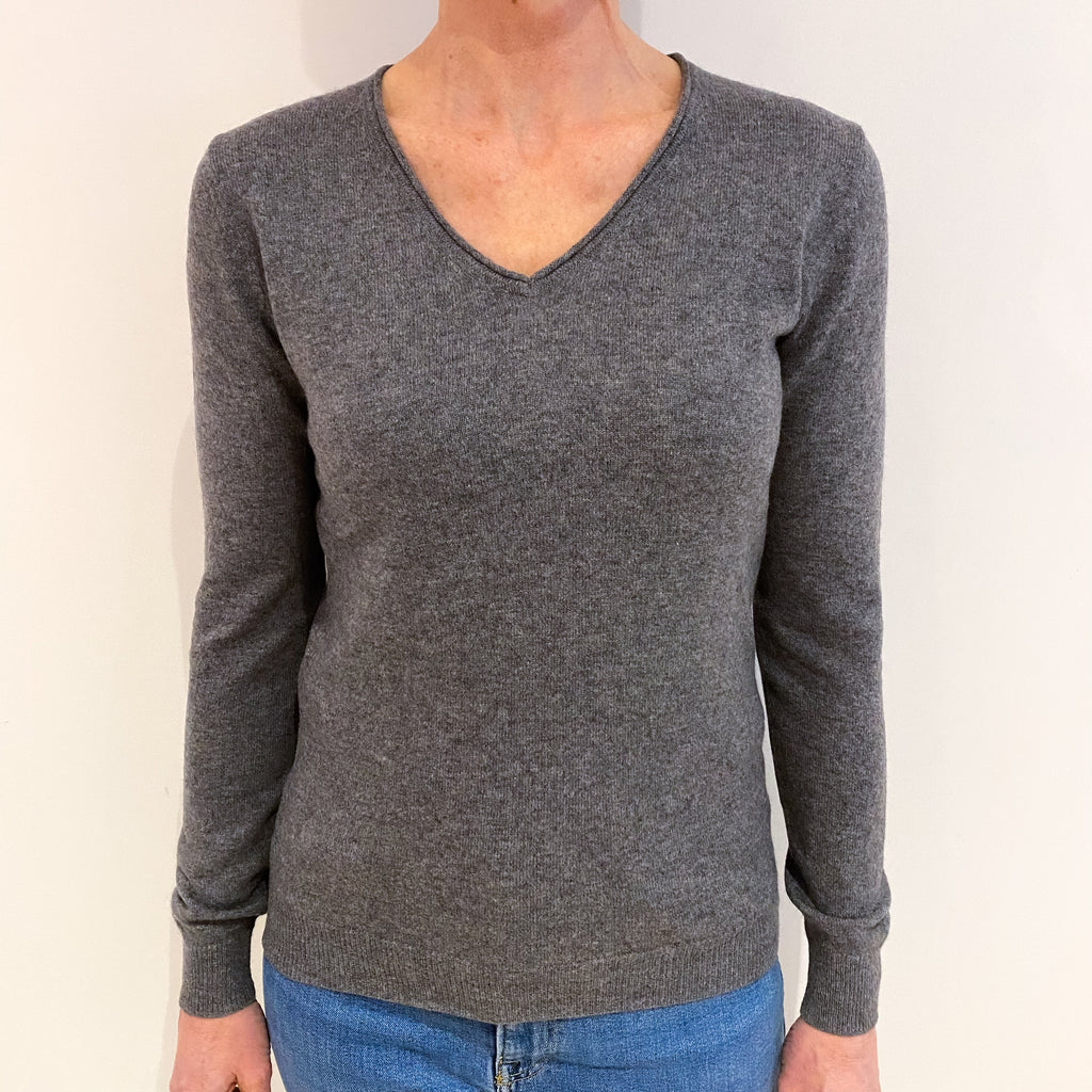 Ash Grey Cashmere V Neck Jumper Small