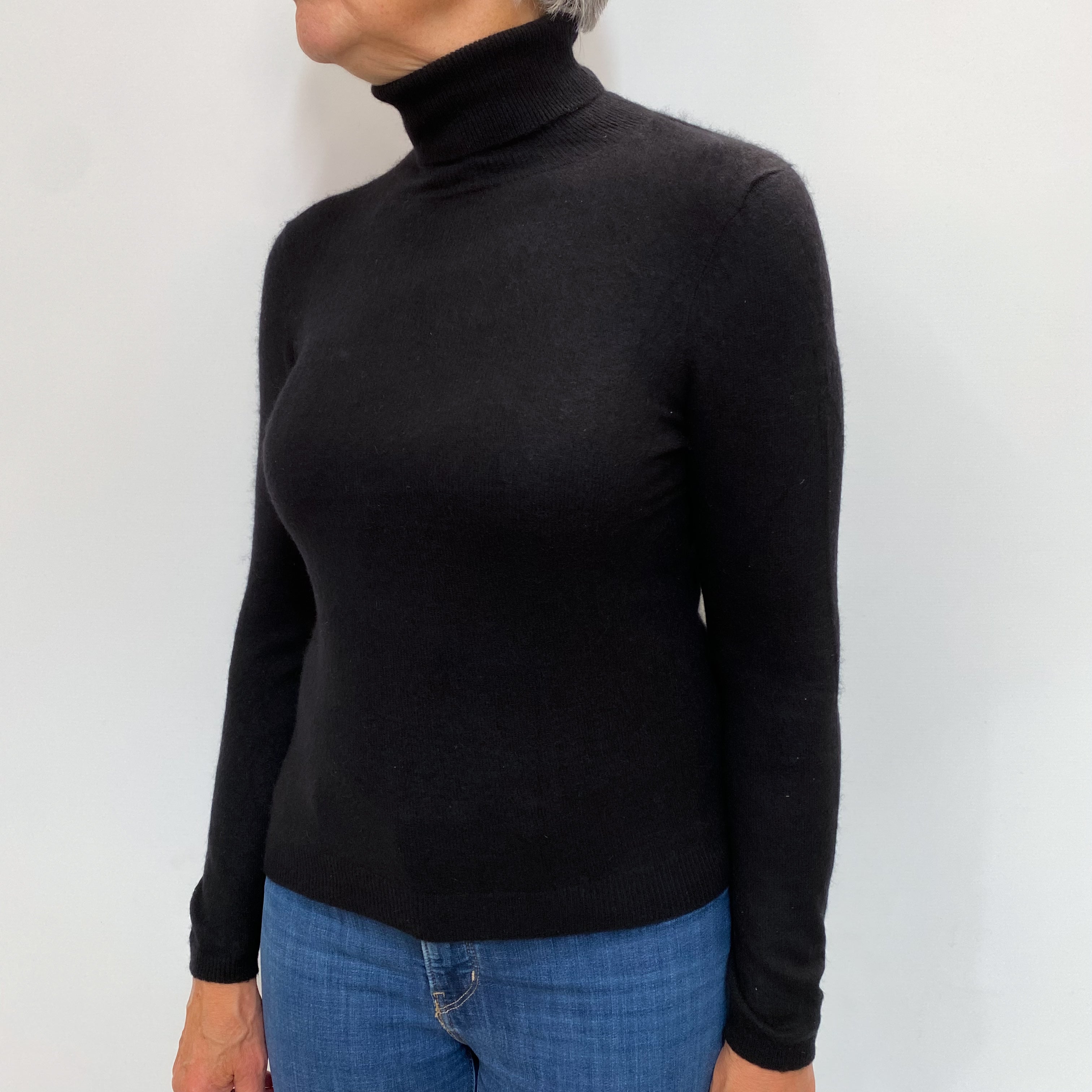 Black Cashmere Polo Neck Jumper Medium