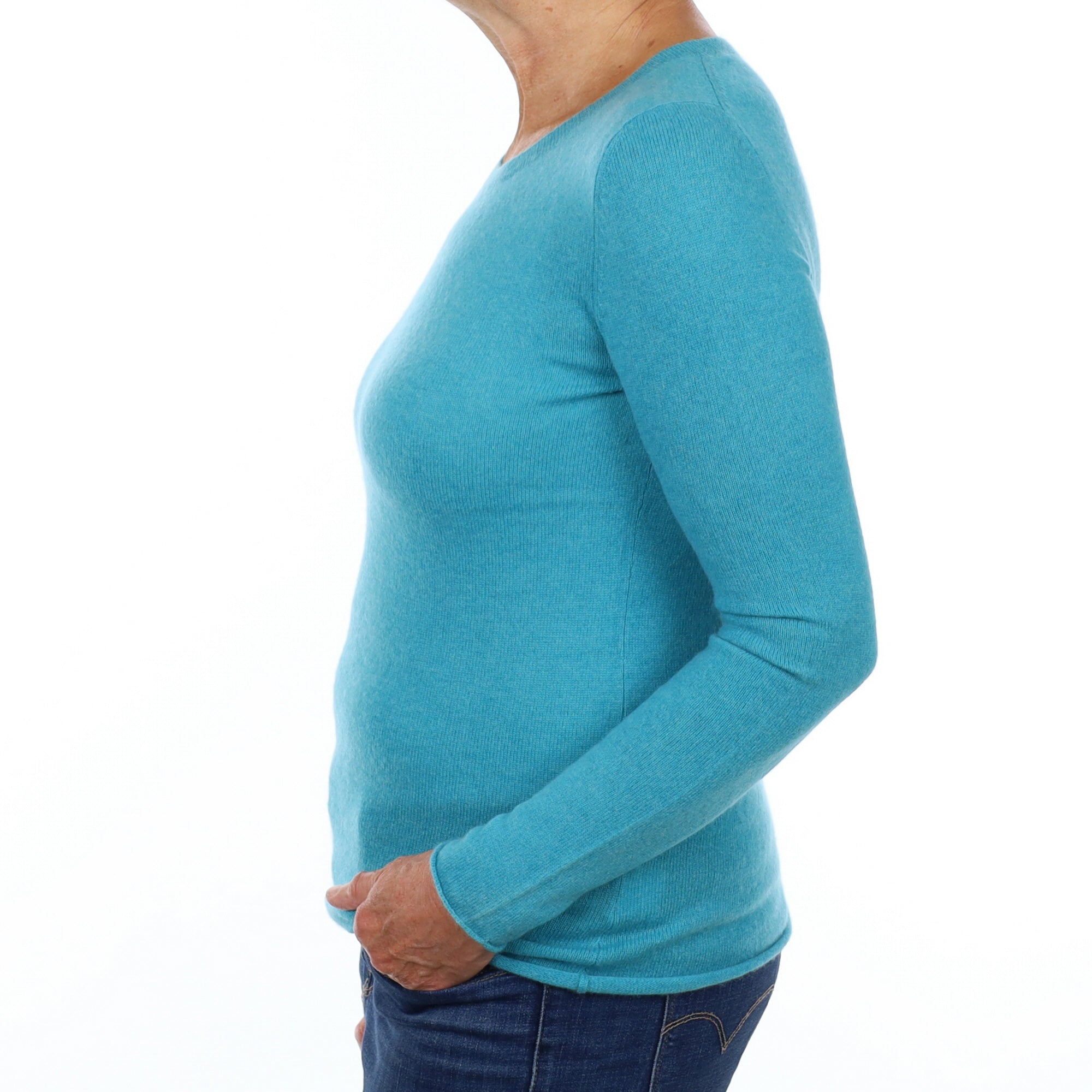Aqua Blue Cashmere Crew Neck Jumper Medium