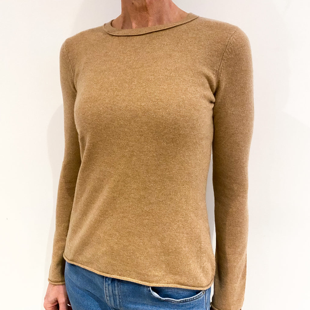 Caramel Brown Cashmere Crew Neck Jumper Small