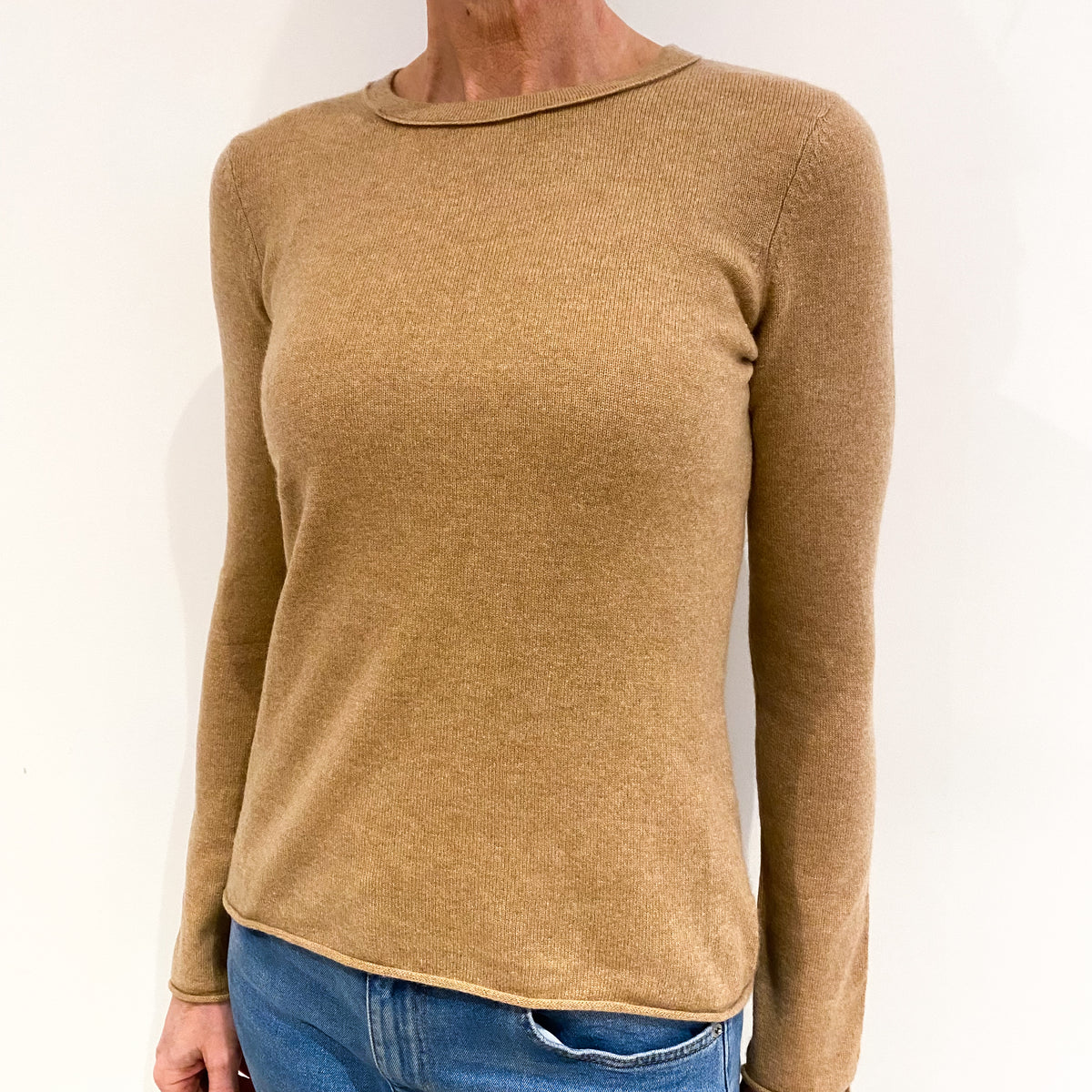 Caramel Brown Cashmere Crew Neck Jumper Small